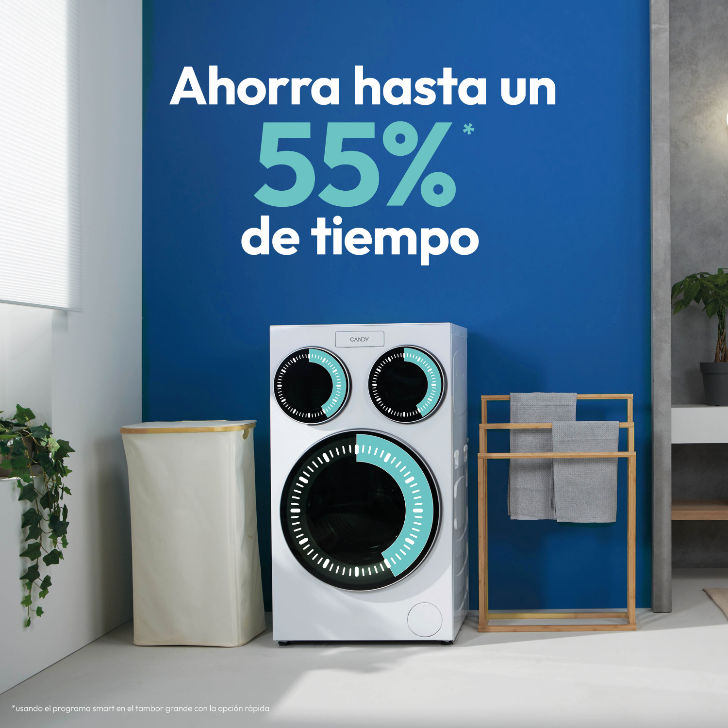 Ahorra hasta un 55% de tiempo usando el programa smart en el tambor grande con cargación rápida
