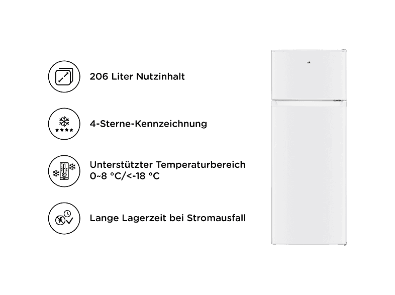 OK. OFK 471 D W Kühlgefrierkombination (D, 206 l, 850 mm hoch, Weiß)