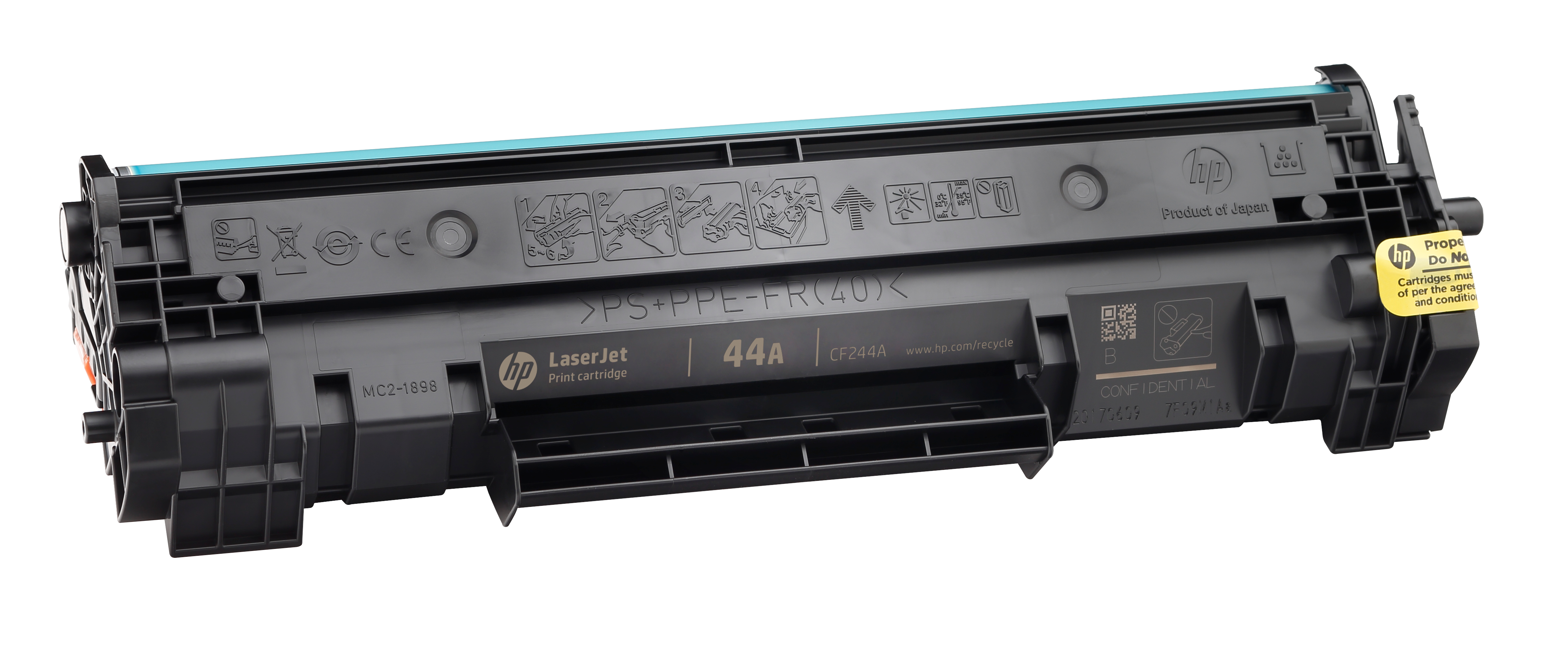 Czarny toner HP LaserJet 44A z napisem 'Product of Japan'.