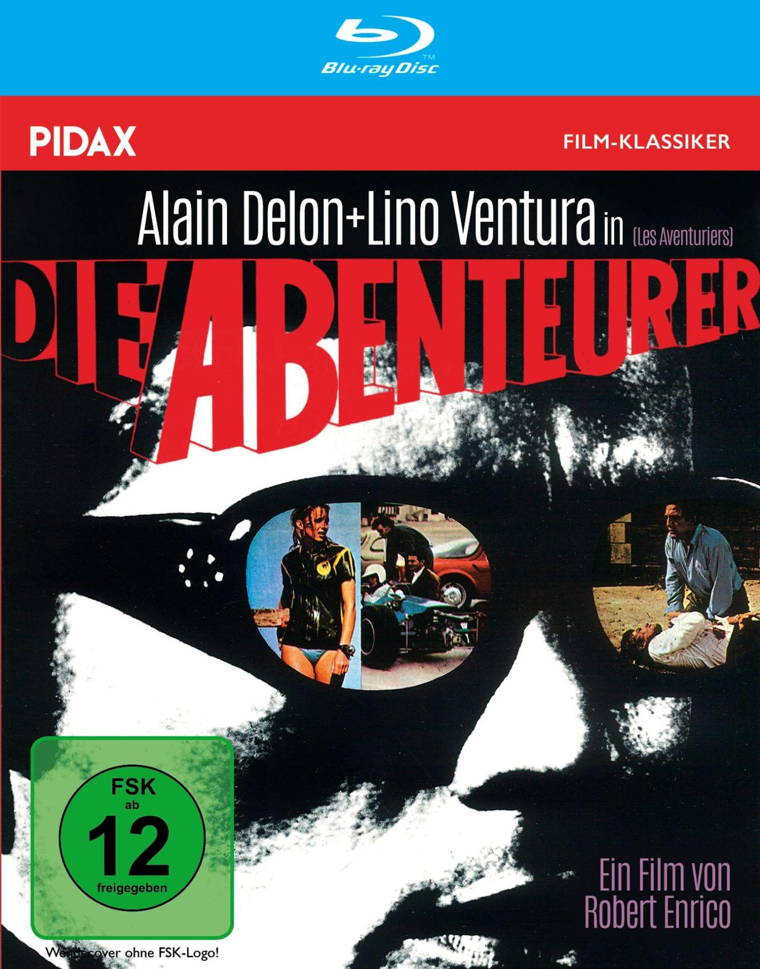 Filmplakat: Alain Delon & Lino Ventura in "Die Abenteurer" mit FSK 12 Siegel.
