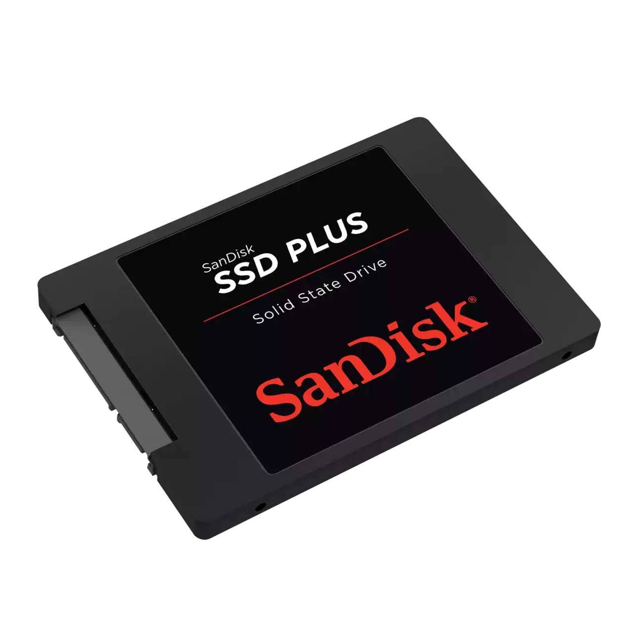 Egy fekete SanDisk SSD PLUS Solid State Drive.
