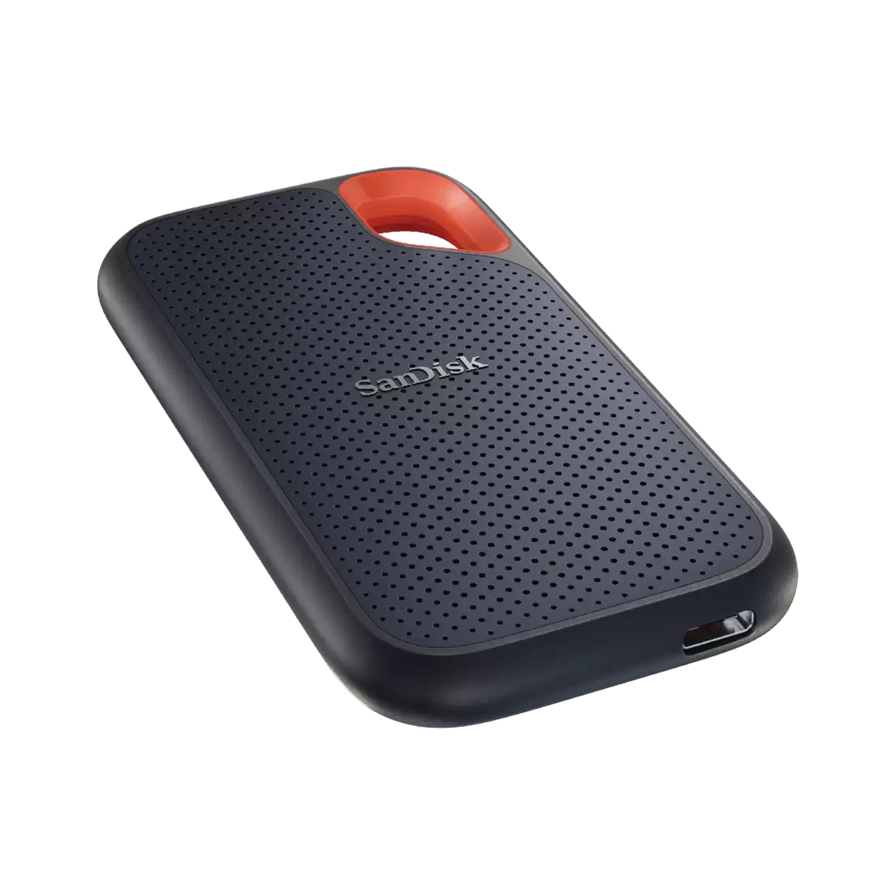 Sárga SanDisk SSD piros szörással és perforált felülettel.