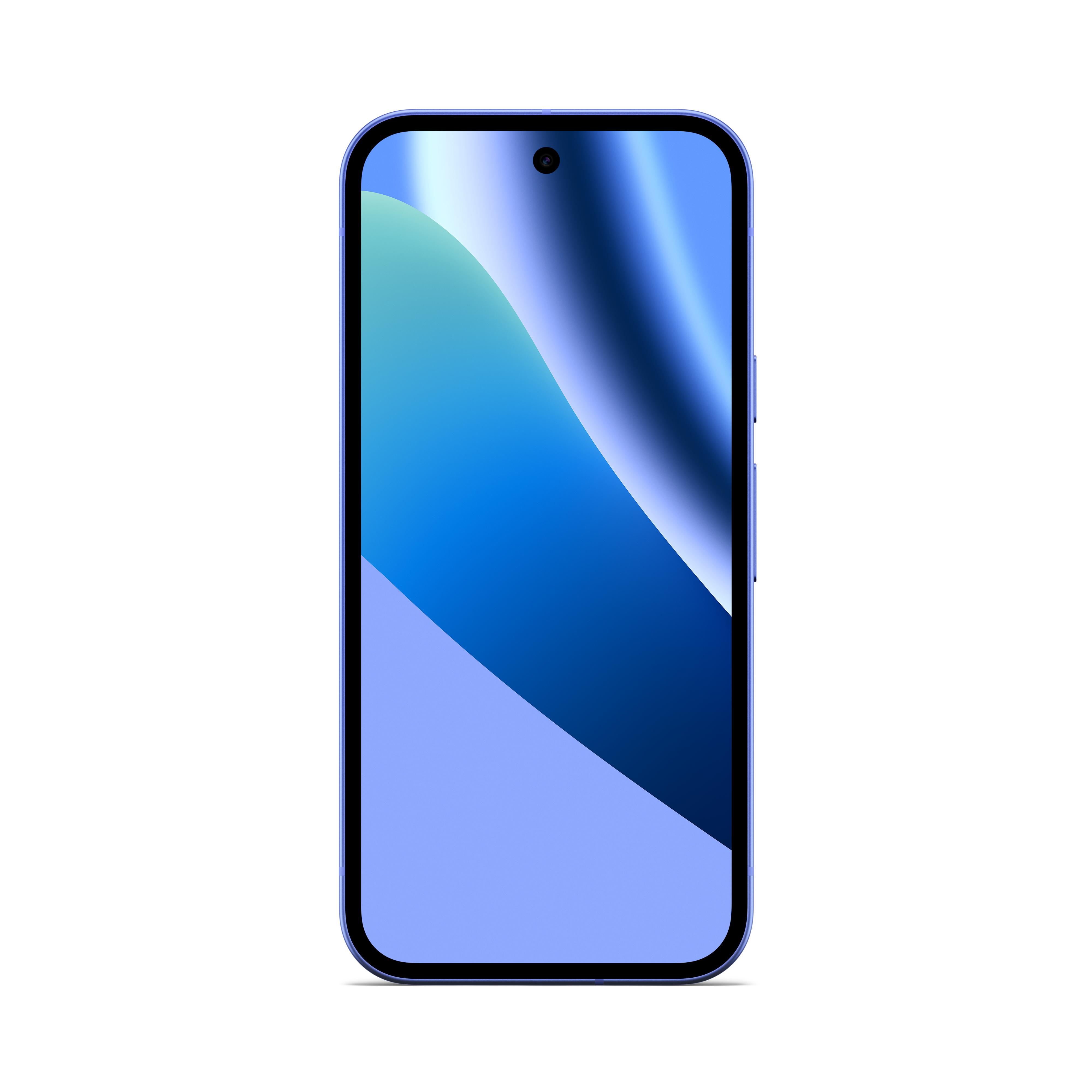 Ein blaues Smartphone mit einem Wellenmuster auf dem Bildschirm.