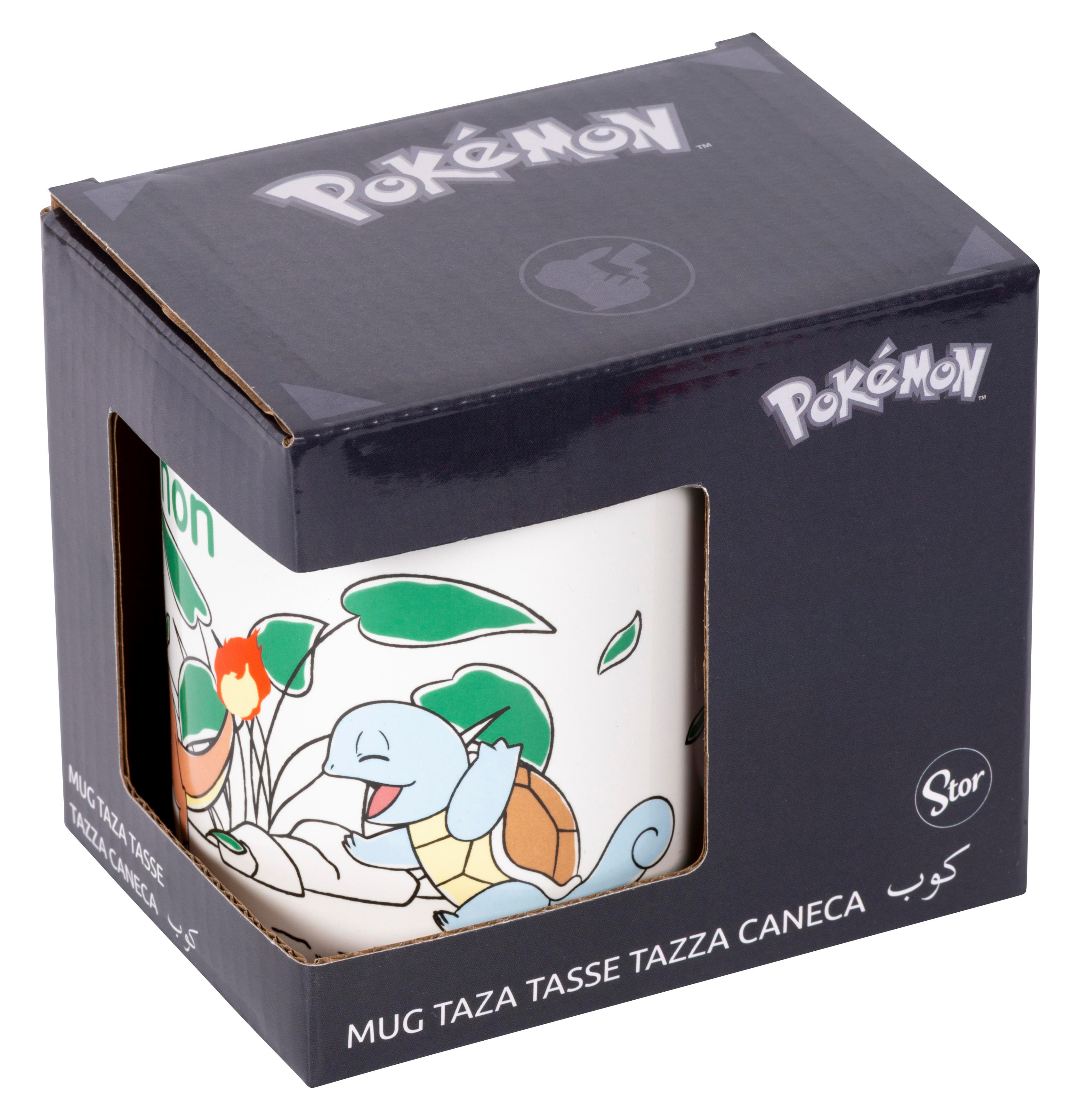 Pokemon-Tasse mit Squirtle-Motiv in schwarzer Verpackung mit Sichtfenster.
