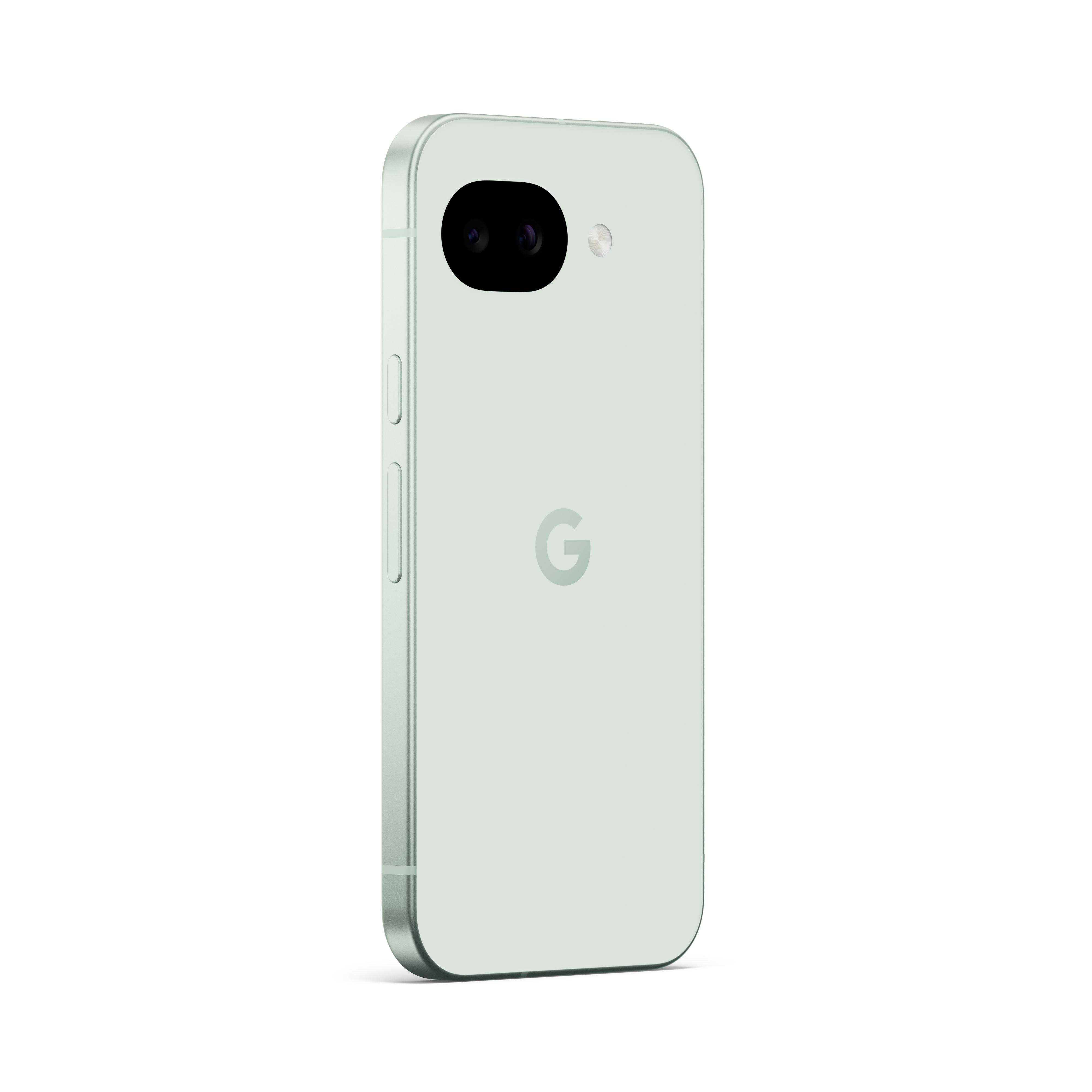 Ein hellgrünes Google Pixel Smartphone mit zwei Kameras auf der Rückseite.
