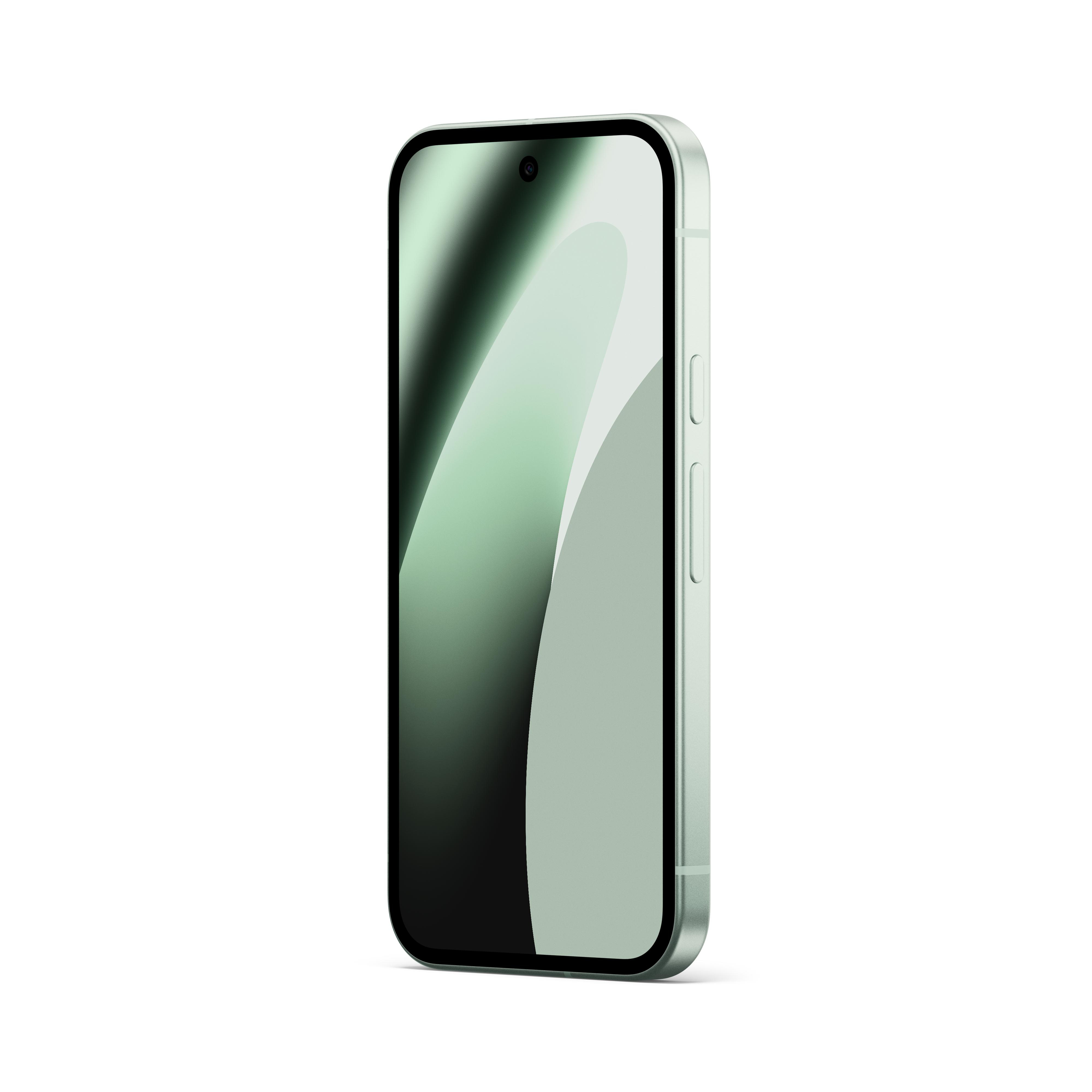 Ein hellgrünes Smartphone mit abgerundeten Ecken und einem Kameramodul.