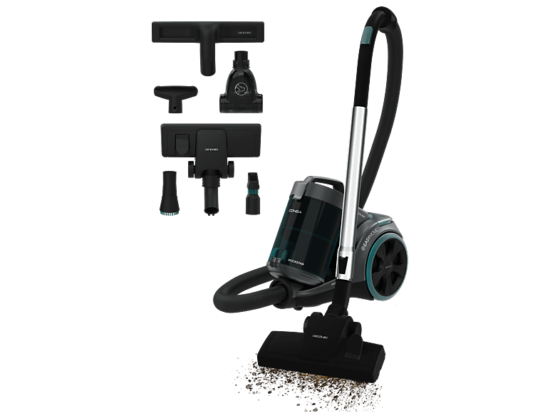 Aspirador sin bolsa - Cecotec Conga Rockstar Multicyclonic XL PowerStyle, 900 W, 170 AW, 20 kPa, Depósito 3.3 L, Doble HEPA, 8 m, Kit mascotas, Azul