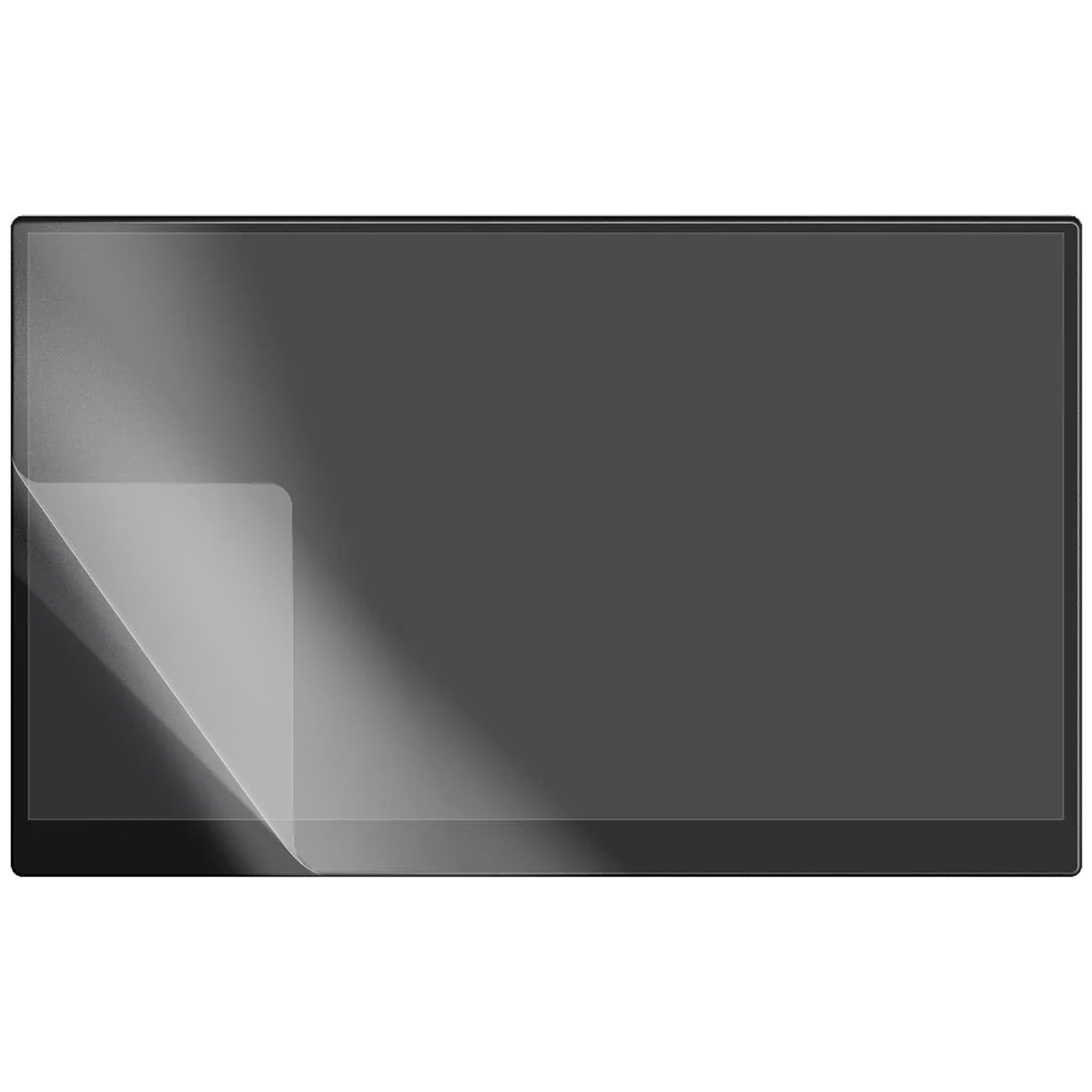 A screen protector is being applied to a dark display screen.