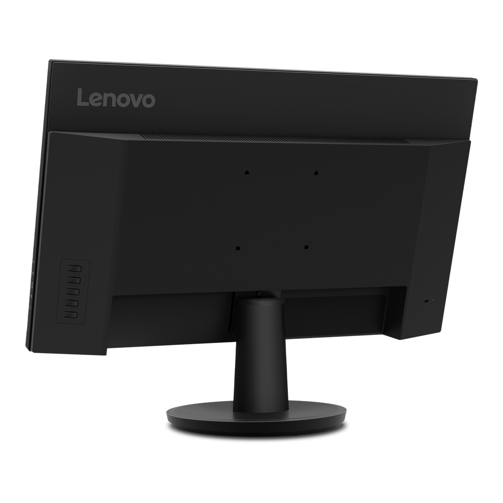 Tył czarnego monitora Lenovo ze stojakiem, widoczne porty.