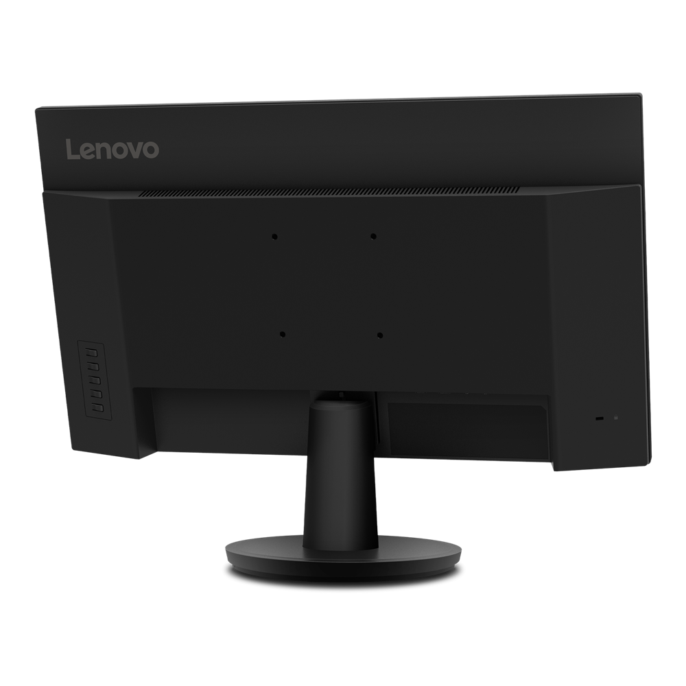 Tył czarnego monitora Lenovo z portami i podstawką.