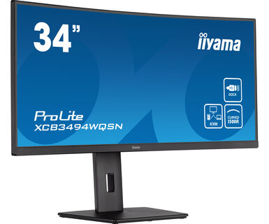 Zakrzywiony monitor iiyama ProLite 34 cale z ikonami dock, KVM i 1500R.