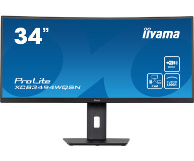 Zakrzywiony monitor 34-calowy z logo iiyama i napisem ProLite.