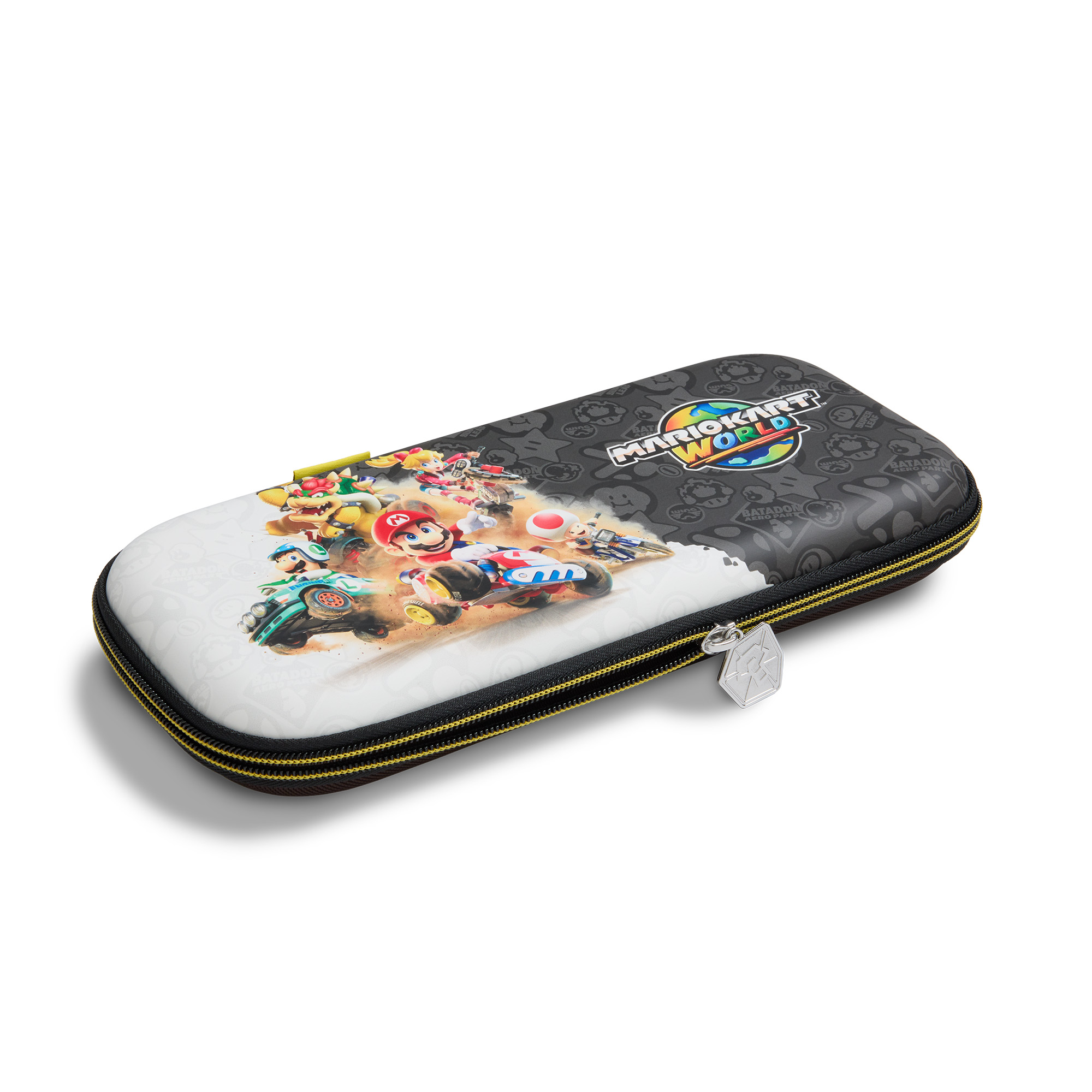 Mario Kart Tour-Tasche mit Mario, Luigi, Bowser, Toad und Peach auf Karts.