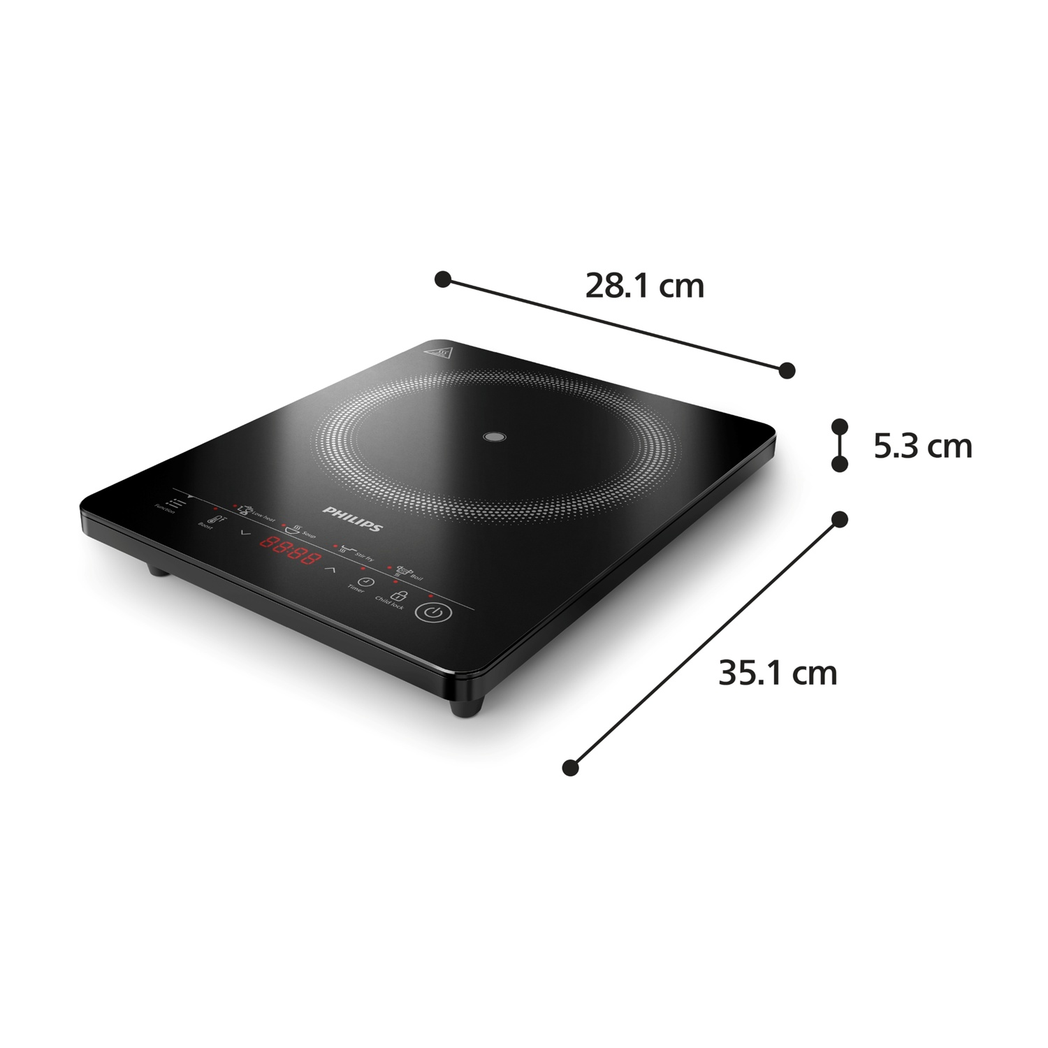 Fornello a induzione Philips nero di 28,1 cm x 35,1 cm.