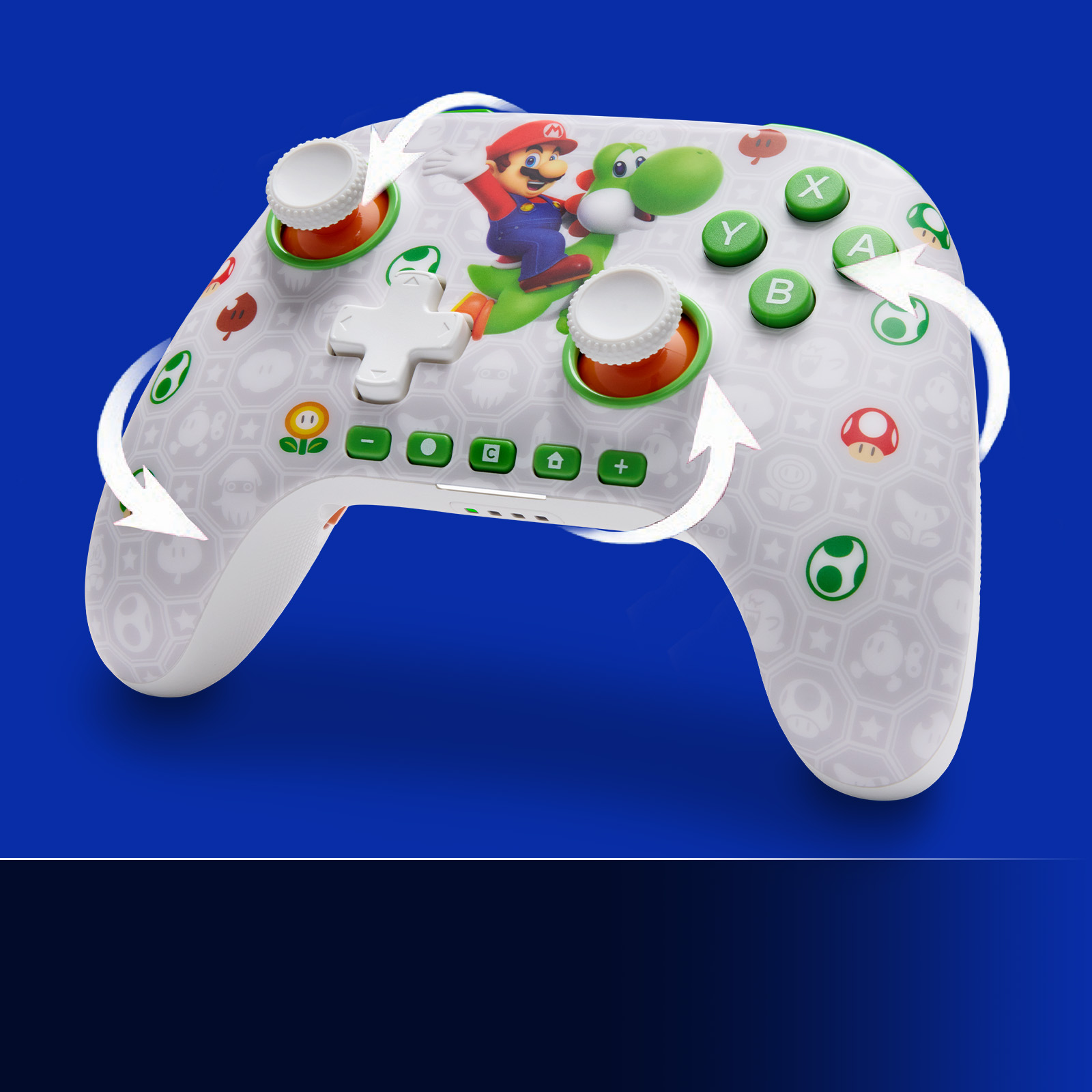 Ein weißer Nintendo-Controller mit Mario und Yoshi.