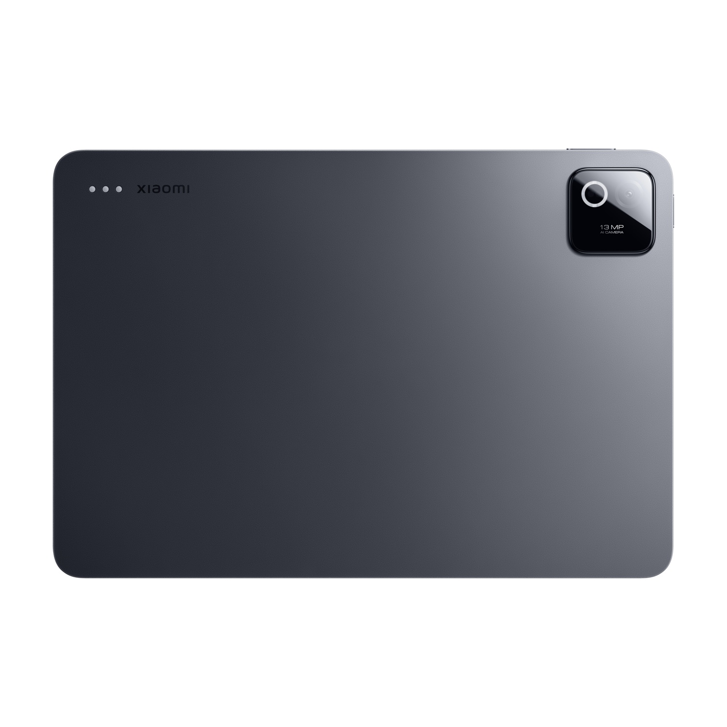 Retro di un tablet scuro con logo Xiaomi e fotocamera da 13MP.