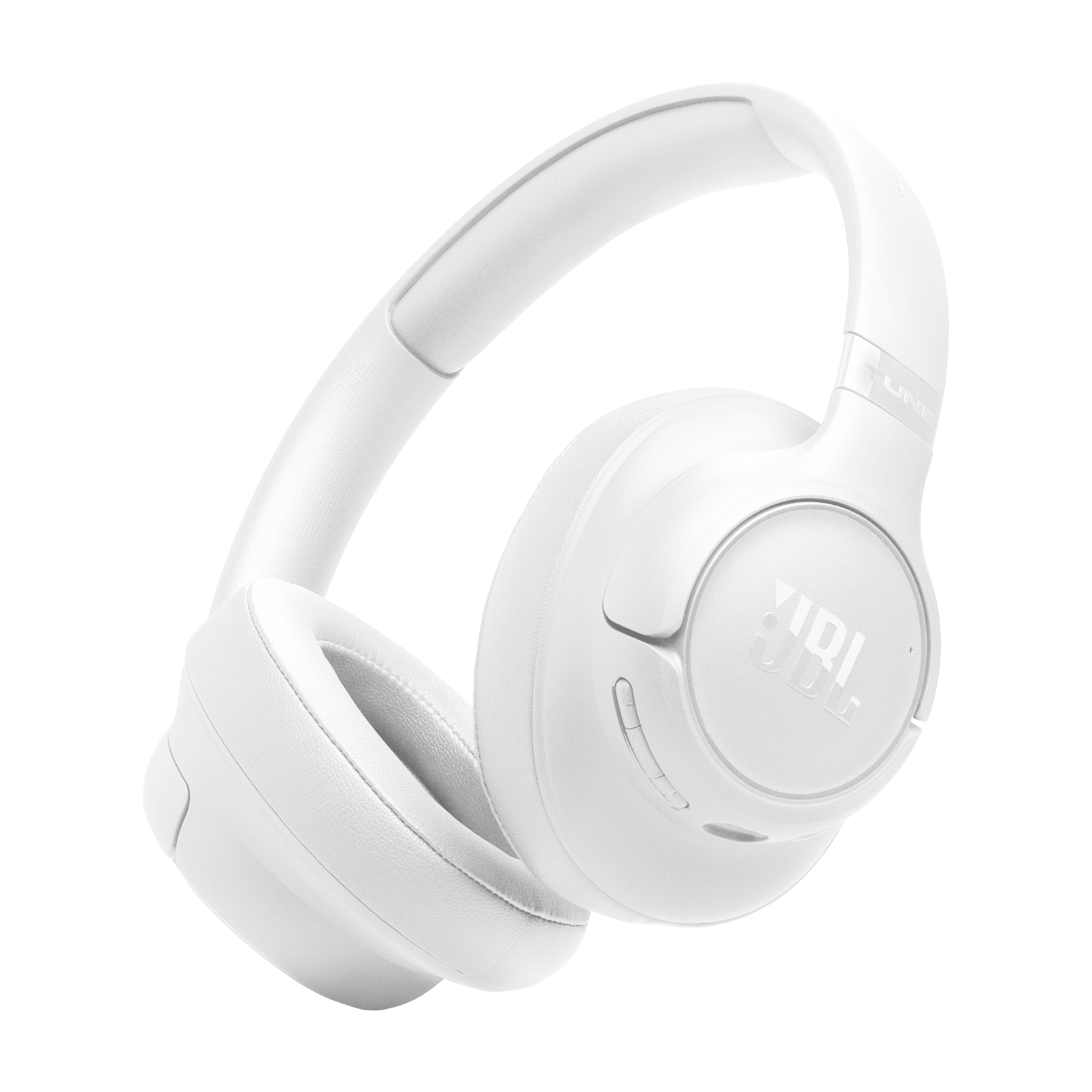 Yastıklı kulaklıkları ve ayarlanabilir kafa bandı olan beyaz JBL kulaklık.