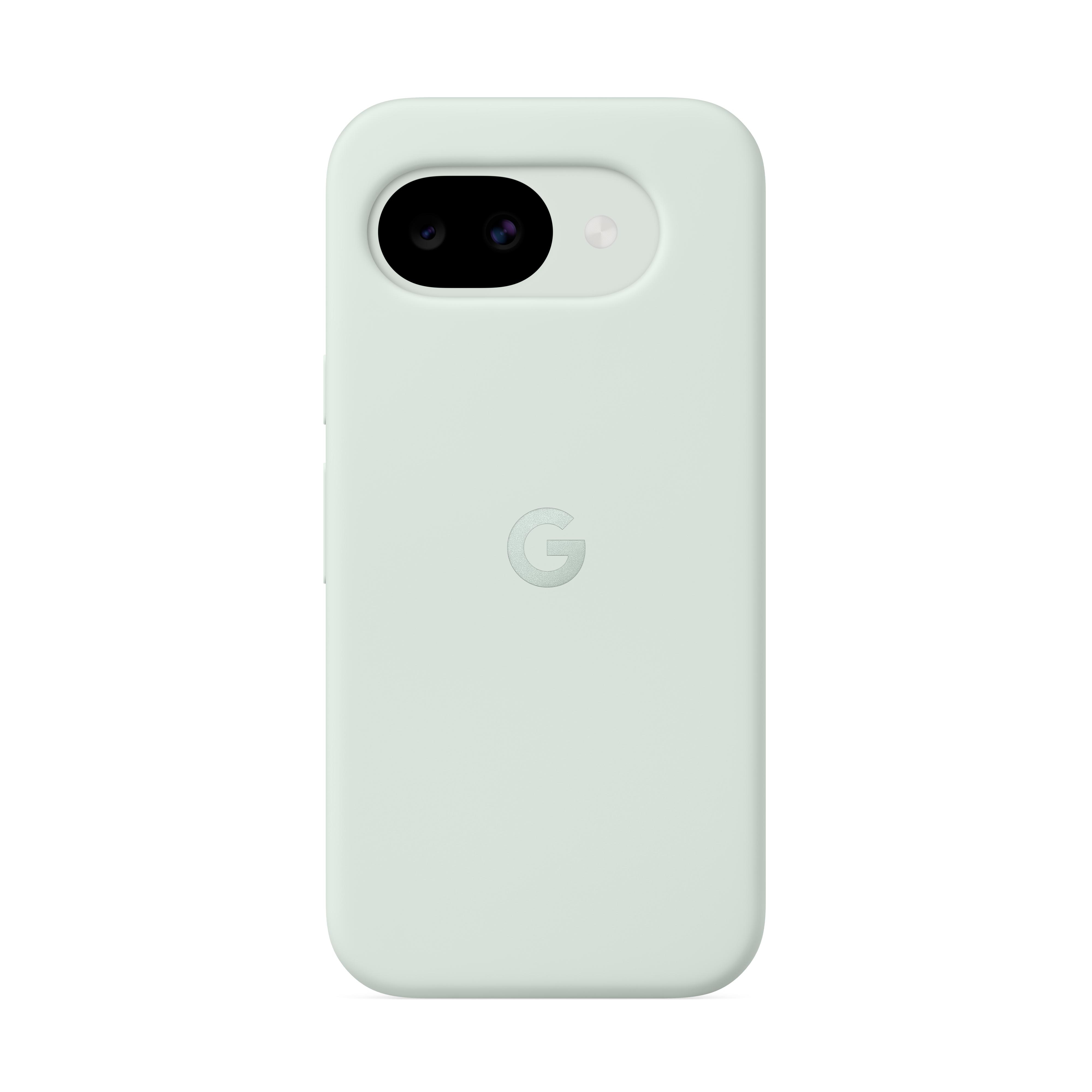 Helles Minzgrün Google Pixel 7 Handyhülle mit Kameraaussparung und G-Logo.