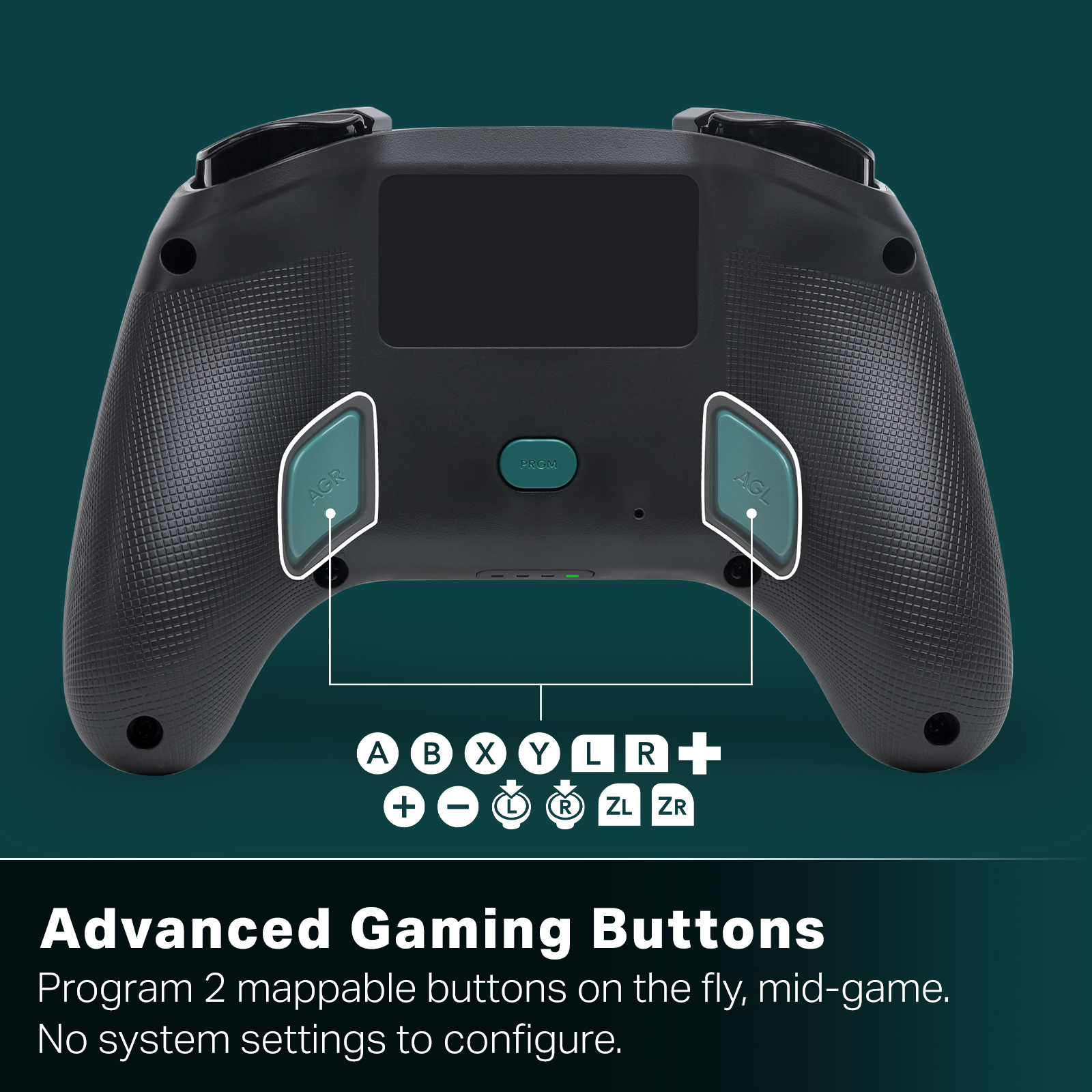 Rückseite eines Controllers mit zwei AGR/AGL-Tasten und Spielelementen.