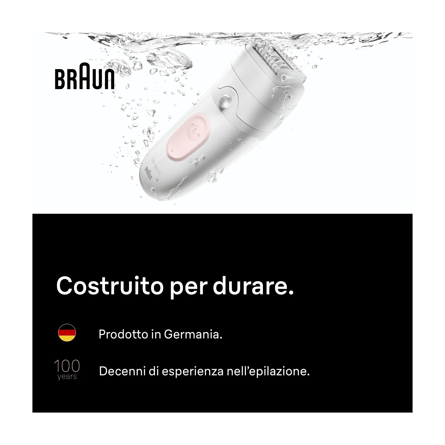 Un epilatore Braun Silk-épil 5 bianco è immerso in acqua.