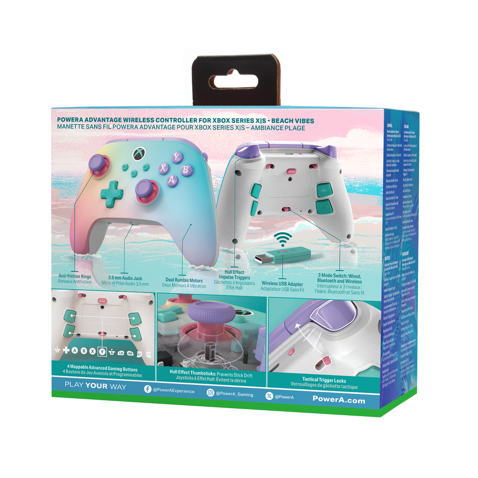 PowerA Xbox Controller in Pastellfarben mit vielen Funktionen und Anleitungen.