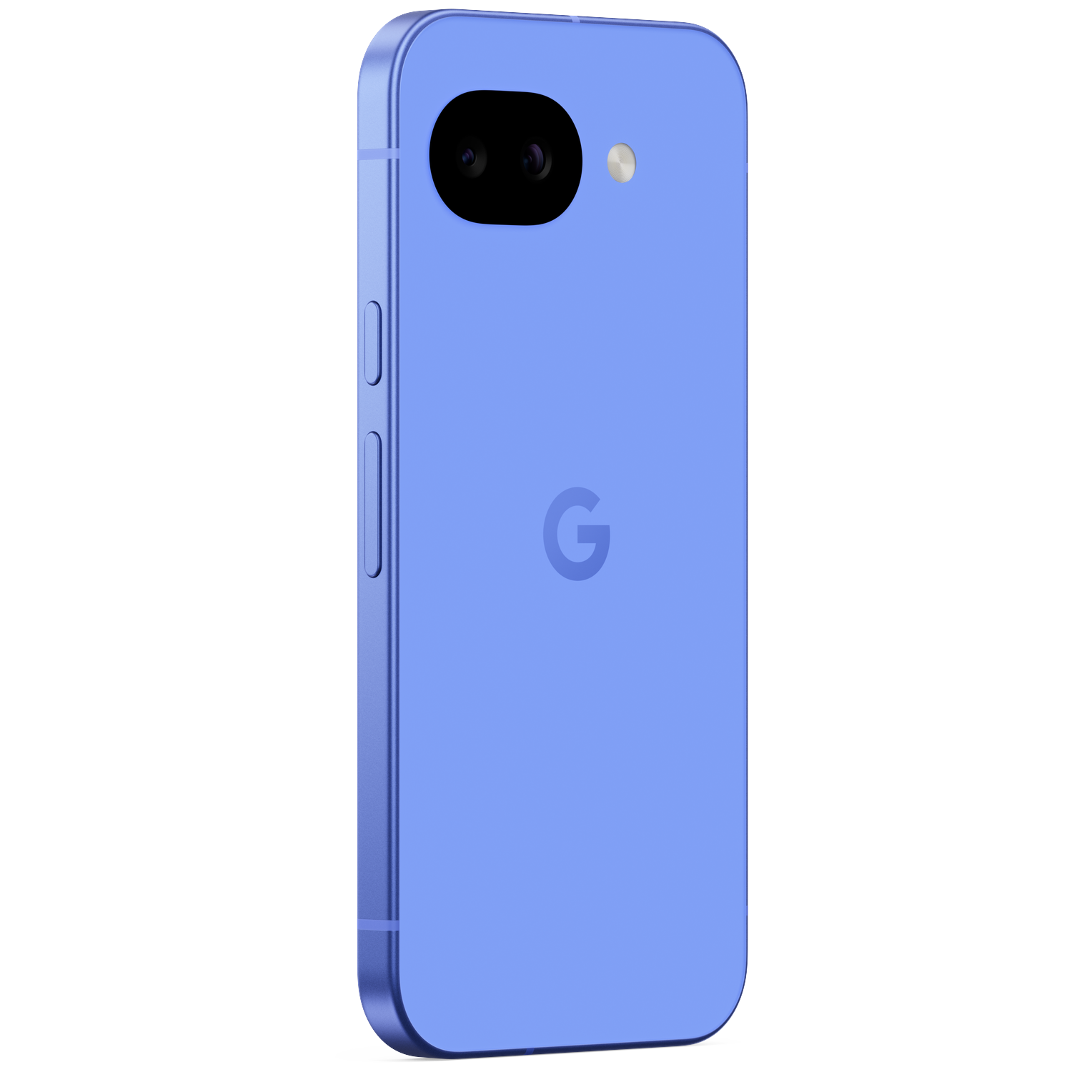 A blue Google Pixel smartphone with two cameras and the Google logo.