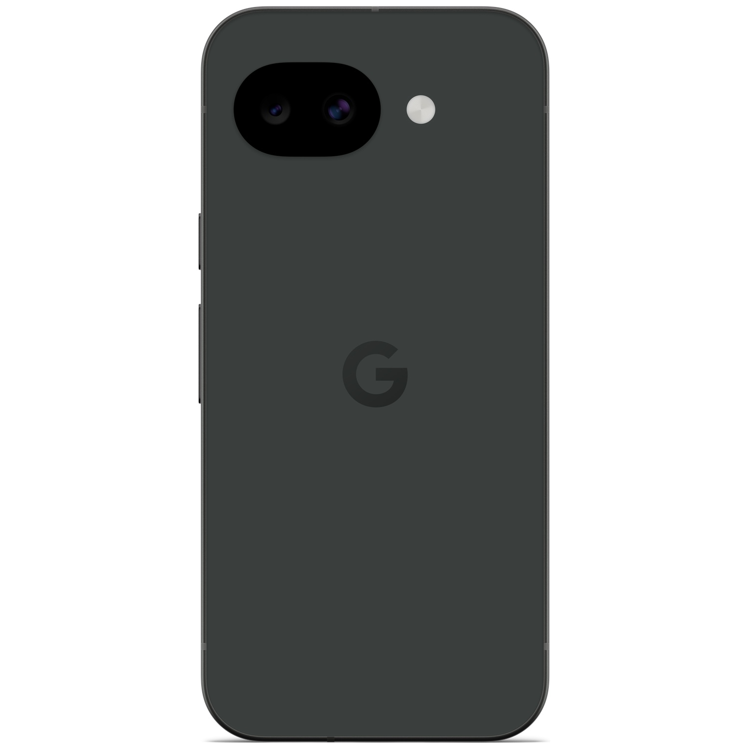 Dark gray smartphone with two cameras, flash, and Google logo.