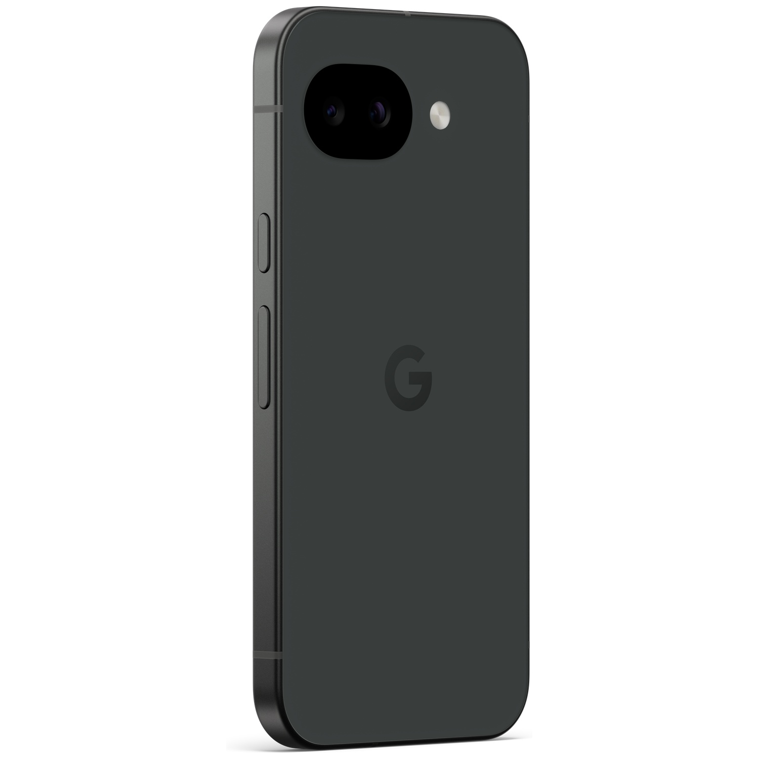 Dark gray smartphone with two cameras and Google logo on the back.