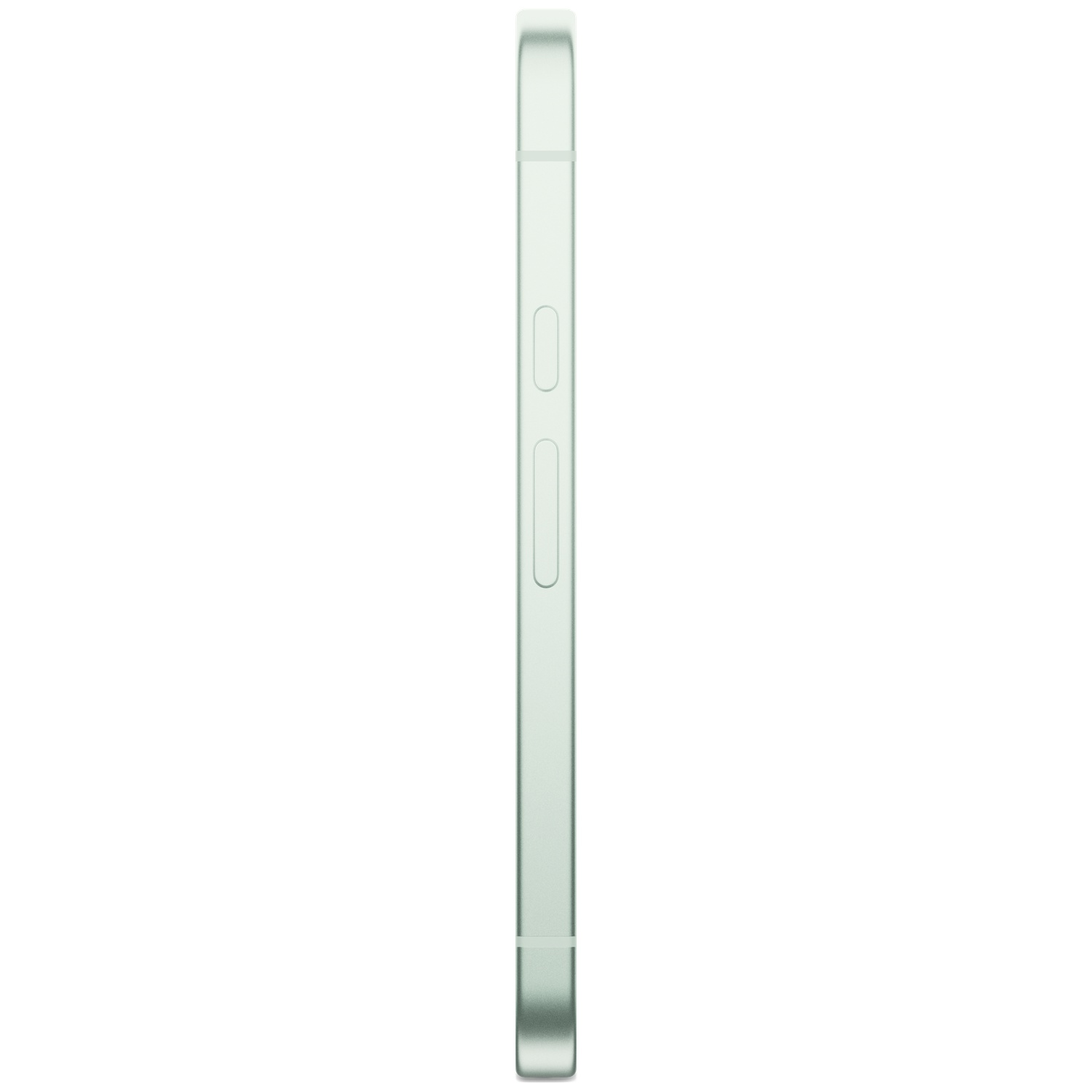 A side view of a light green smartphone with buttons on its edge.