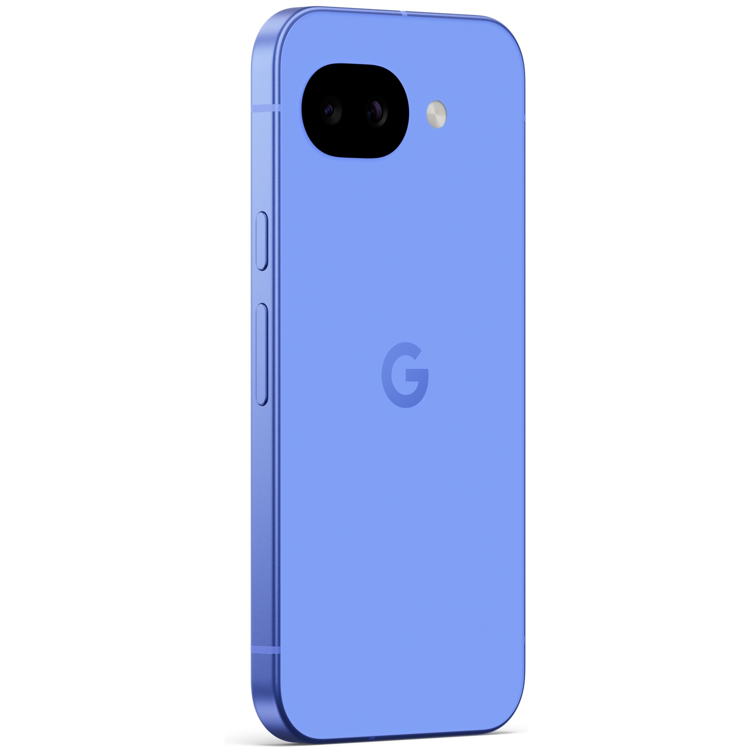 A blue Google Pixel smartphone featuring two cameras and a G logo.