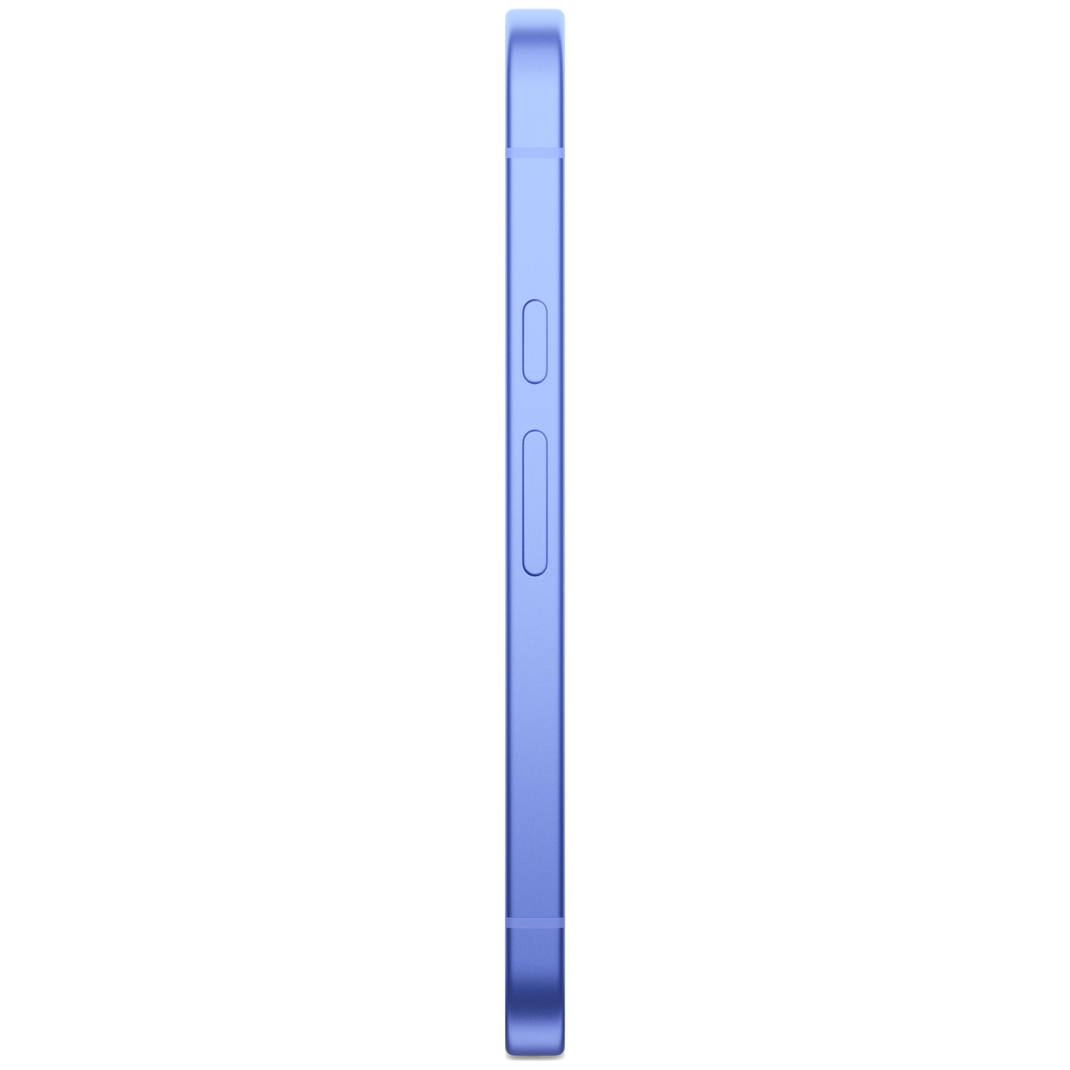 A blue smartphone shown from the side on a white background.