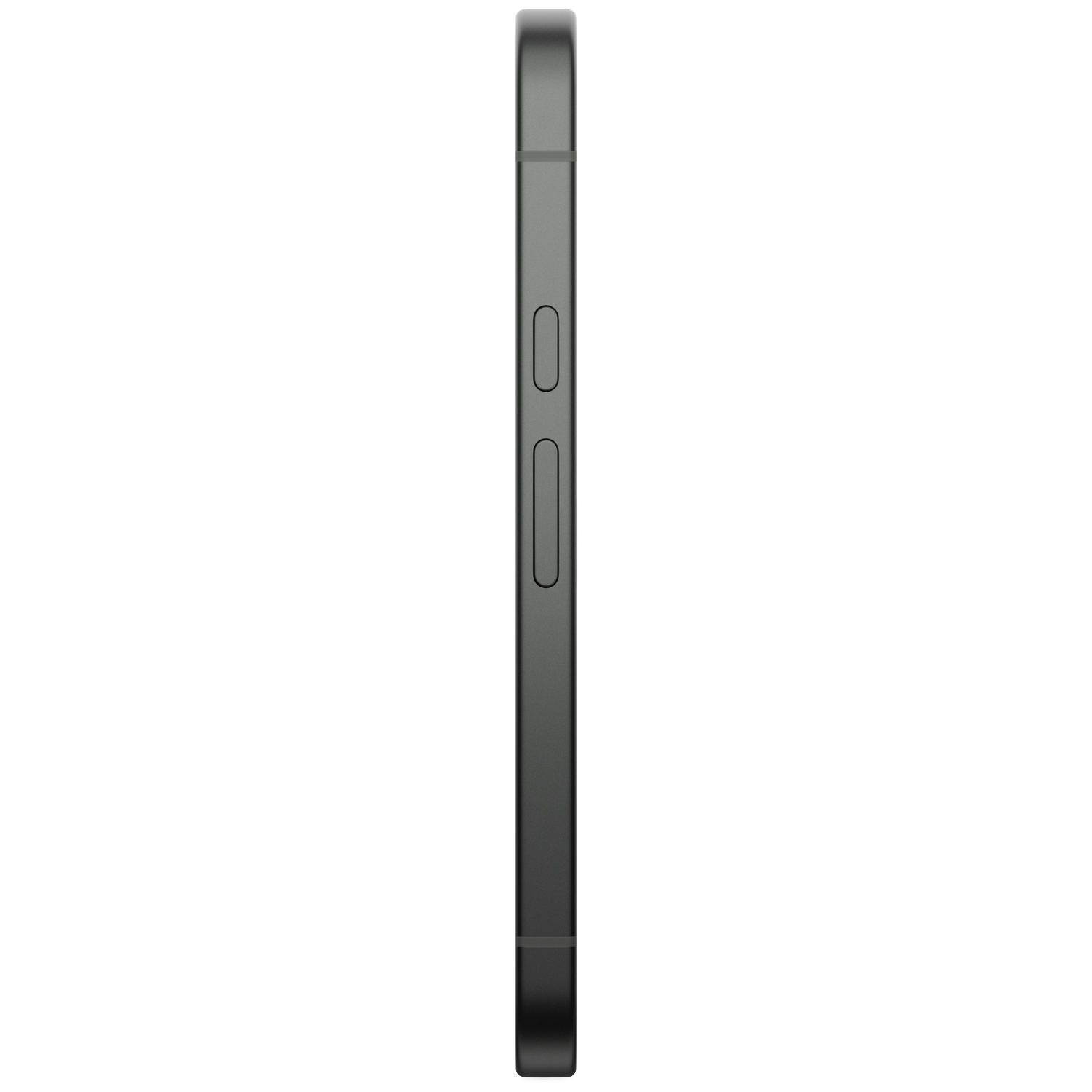 Gray smartphone in profile with side buttons, on a white background.