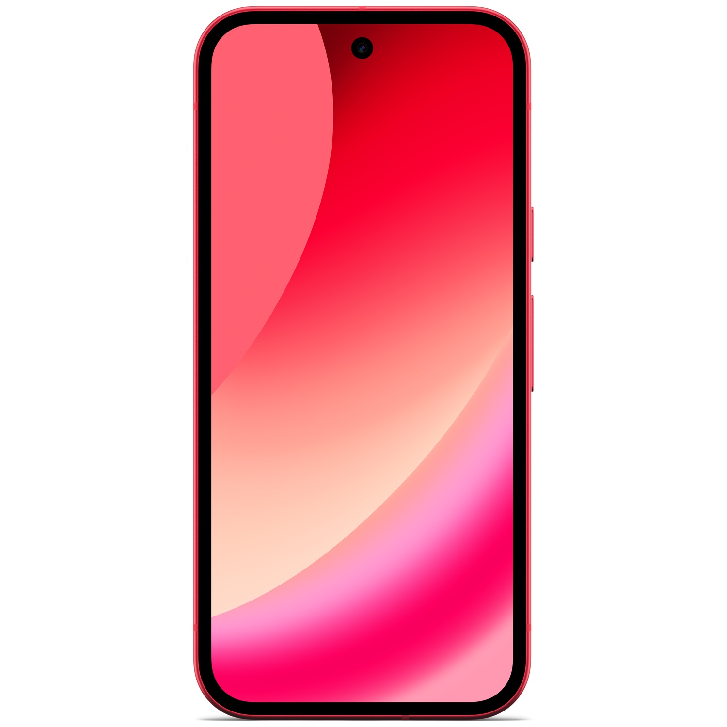 A red smartphone displaying a gradient on its screen.