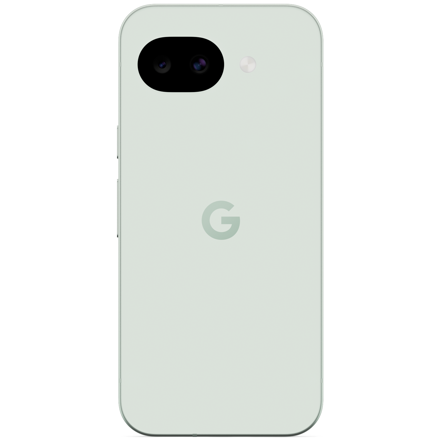 A light green Google Pixel smartphone from behind, showing camera and logo.