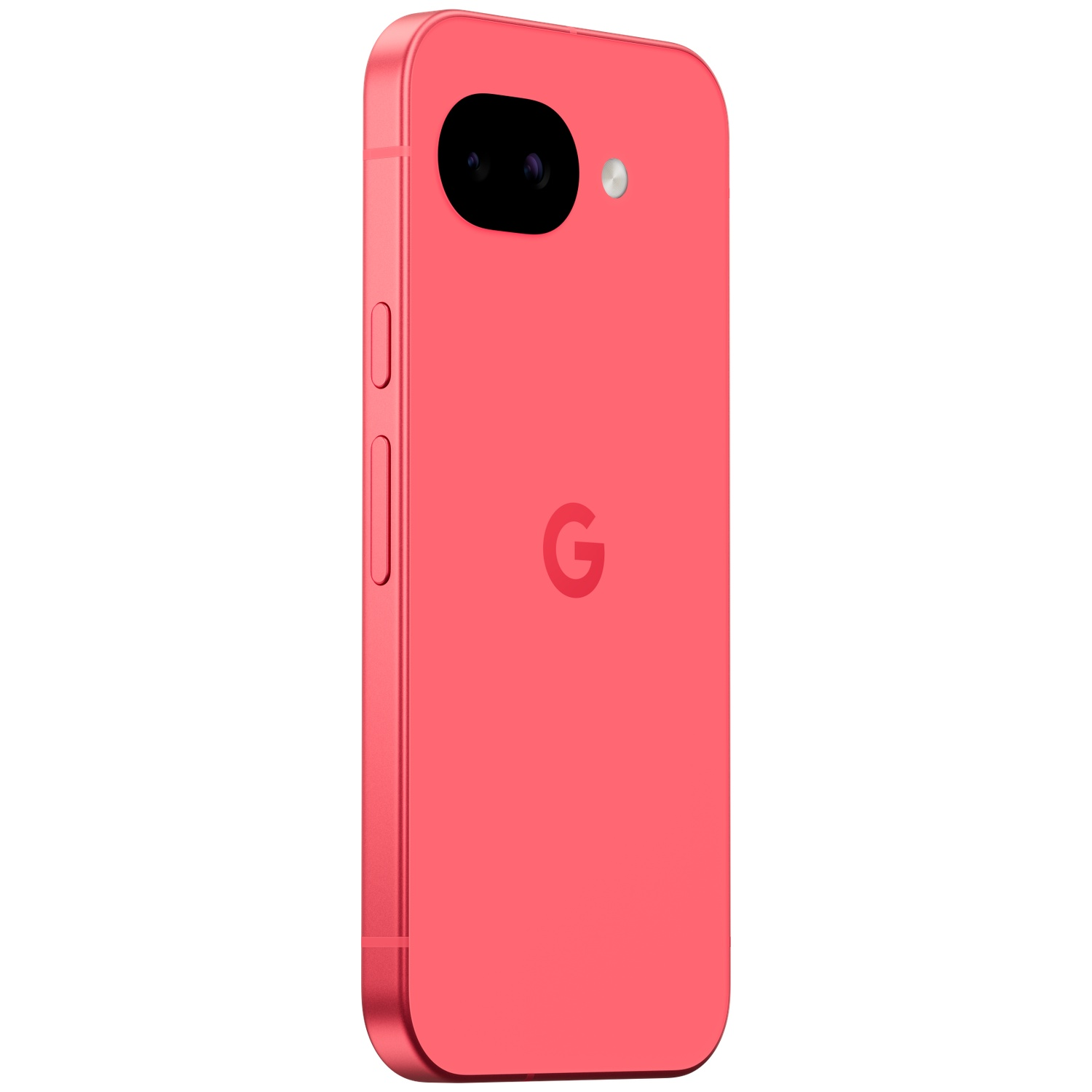 Red smartphone with Google logo and camera on the back.