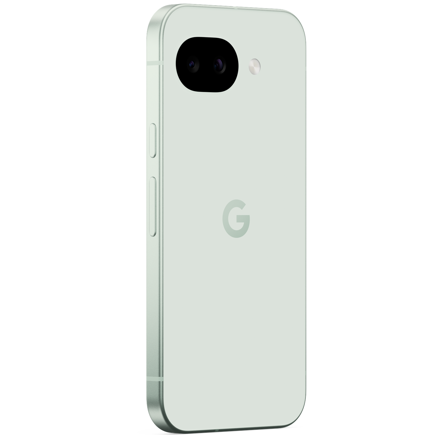 A light green Google Pixel smartphone shown from the back with cameras and G logo.