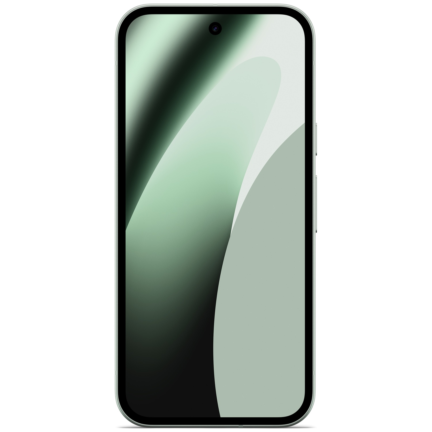 A light green smartphone with a black bezel and a camera cutout.