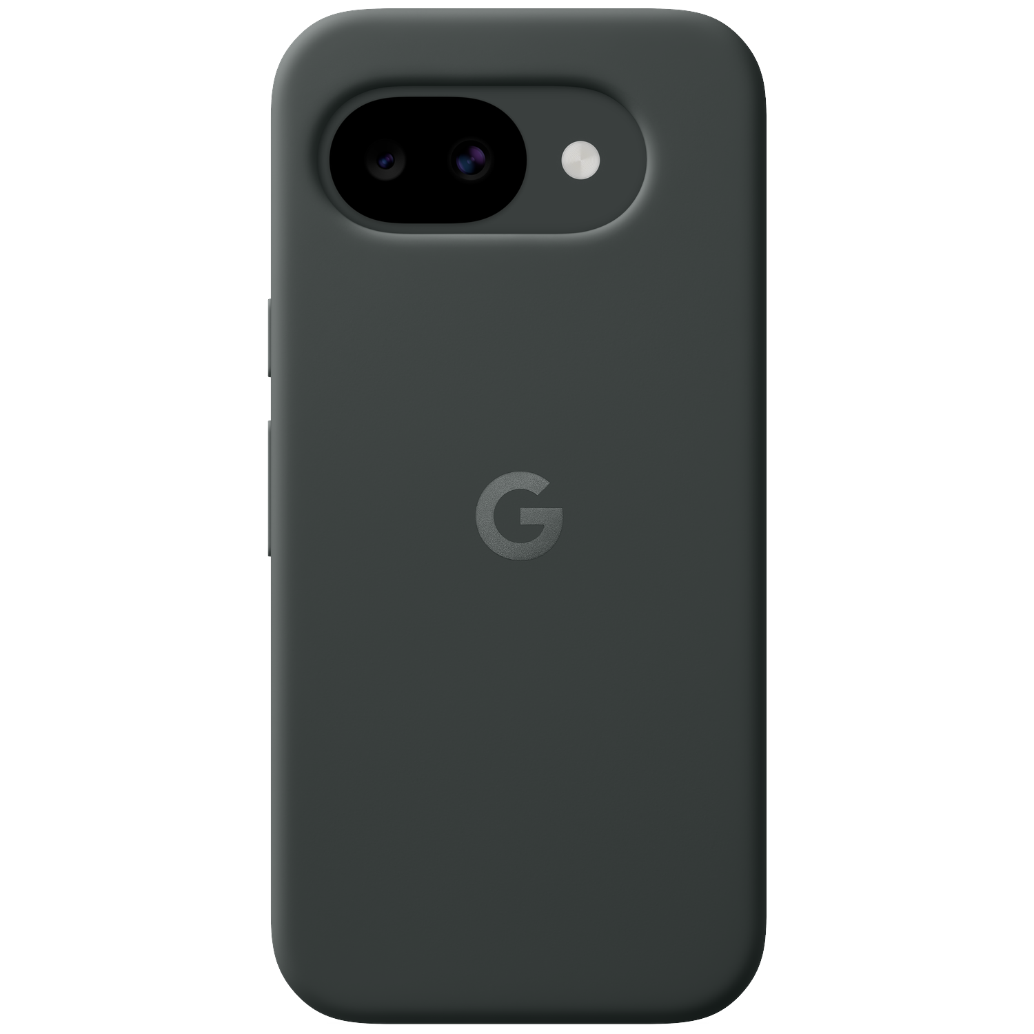 Donkergrijs telefoonhoesje met Google-logo en camera-uitsparing.