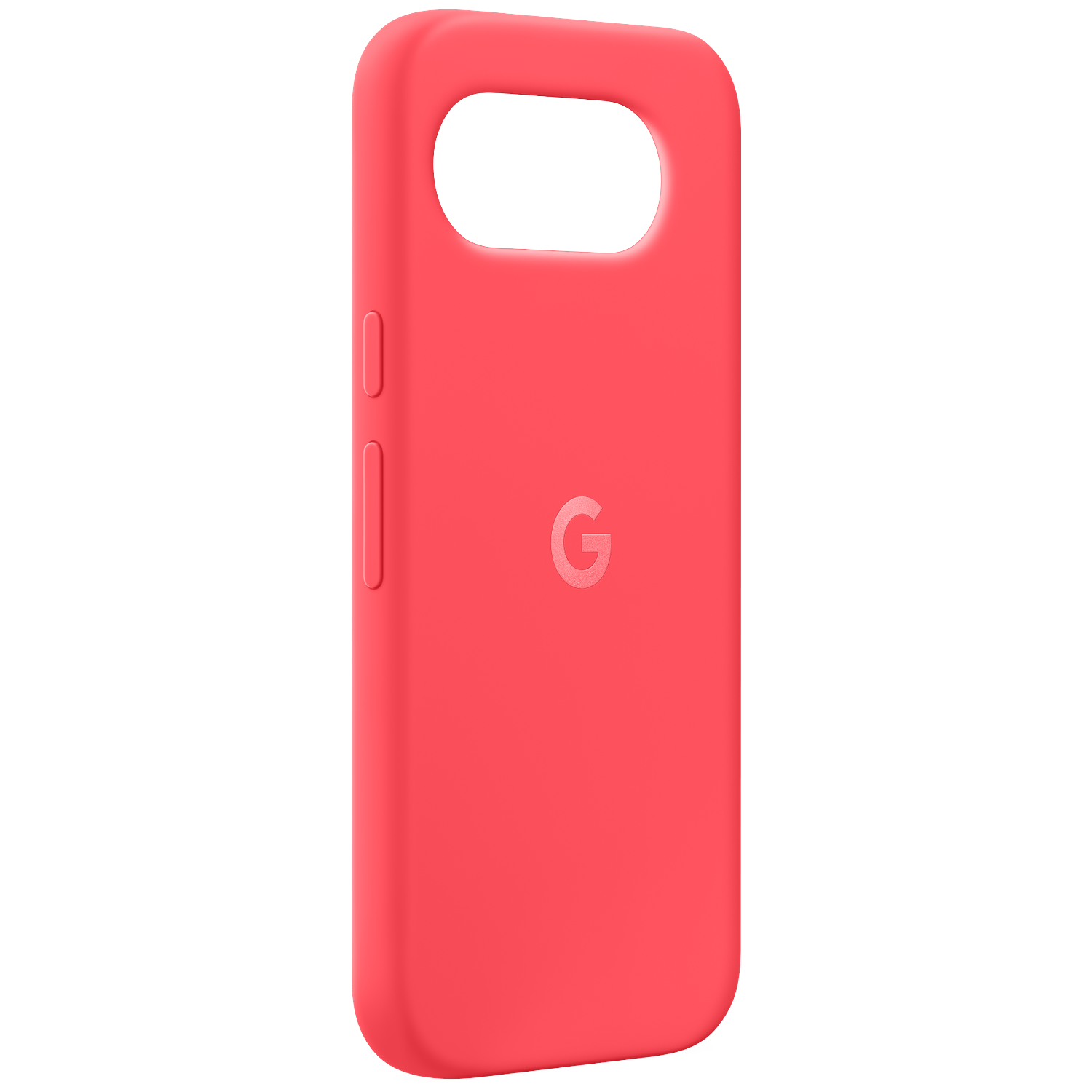 A red phone case with a G logo and a camera cutout.