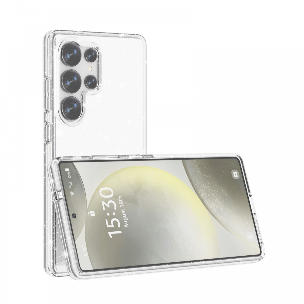 Egy átlátszó, csillogó telefontok, amely okostelefont vesz körül.