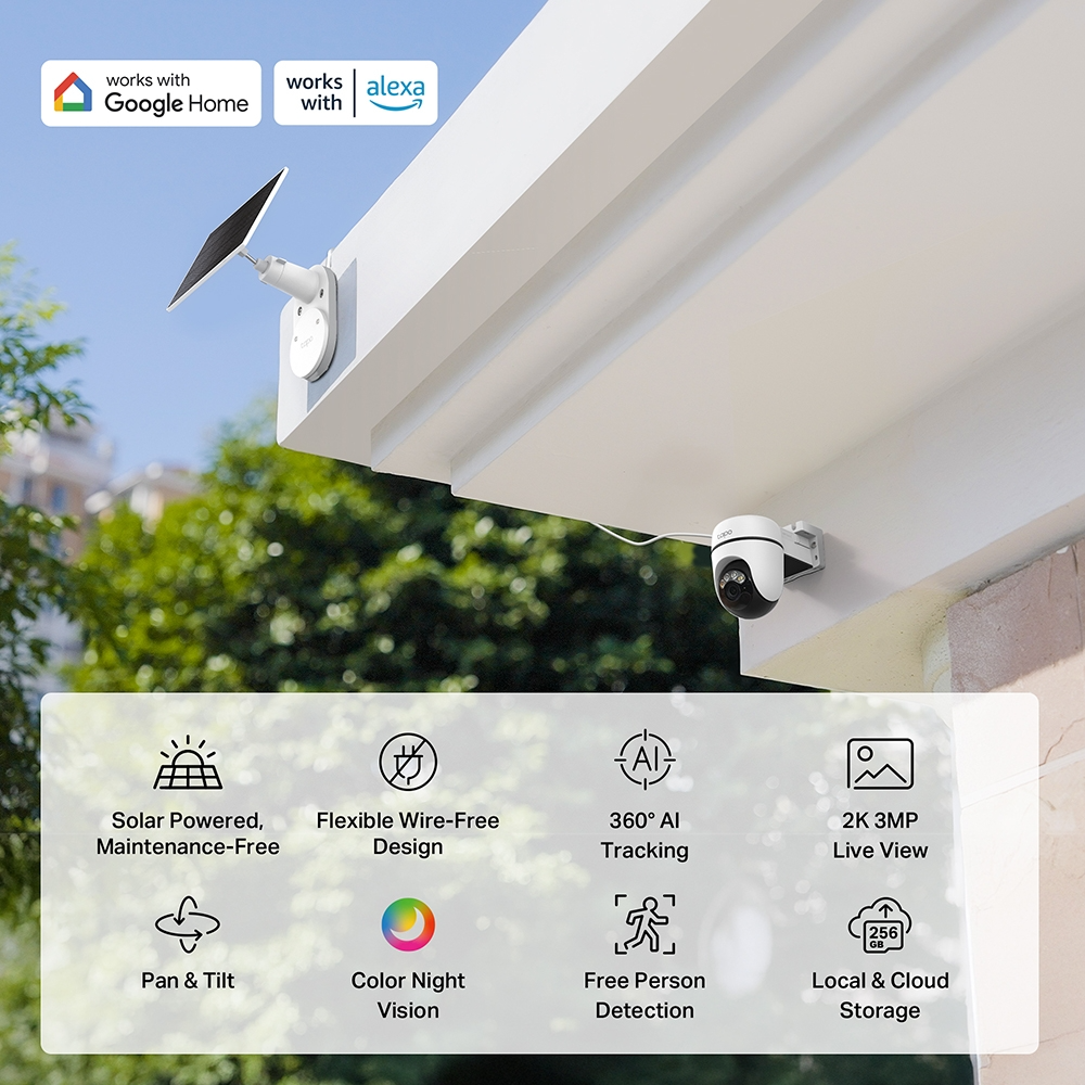 Biztonsági kamera napelemről, Alexa/Google Home kompatibilis.