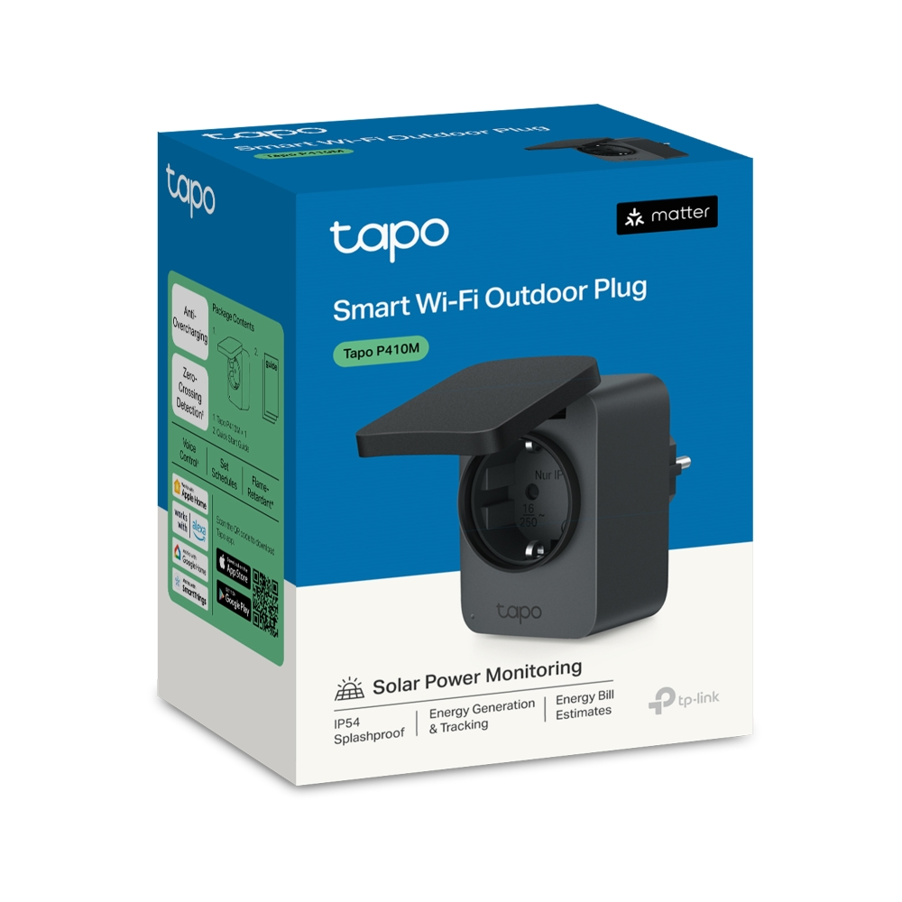 Tapo P410M Okos Kültéri Wi-Fi Aljzat Napelemes Felügyelettel, IP54.