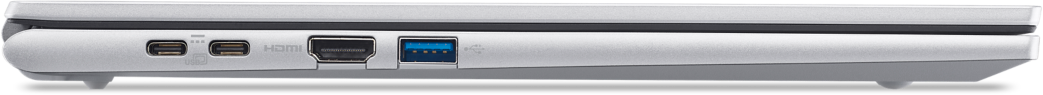 Laptop oldala két USB-C, HDMI és USB-A porttal.