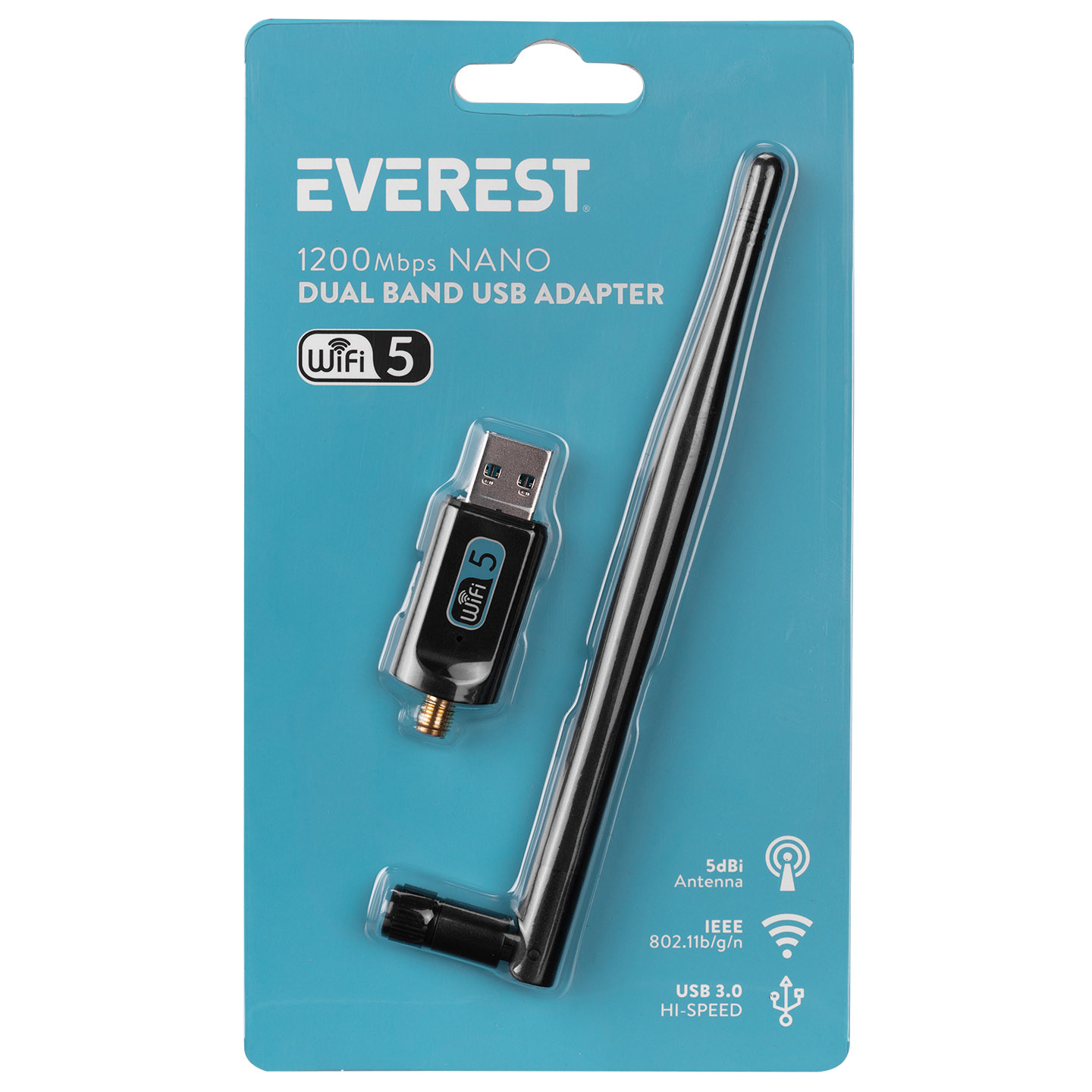 Everest 1200Mbps Dual Band USB WiFi 5 adaptör antenli.