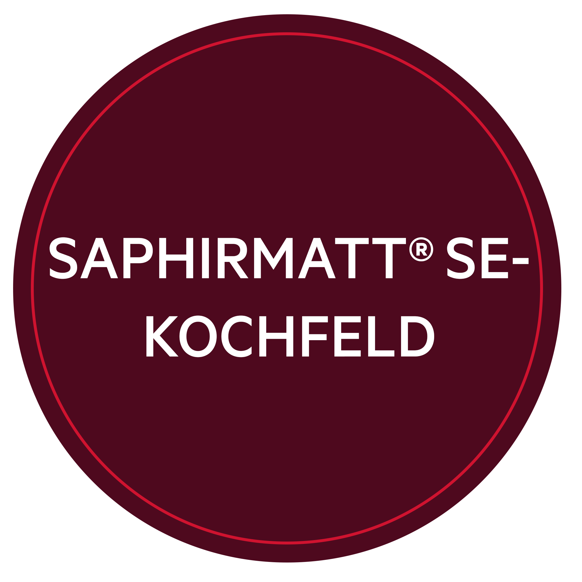Ein Kreis mit den Worten SAPHIRMATT SE-KOCHFELD.
