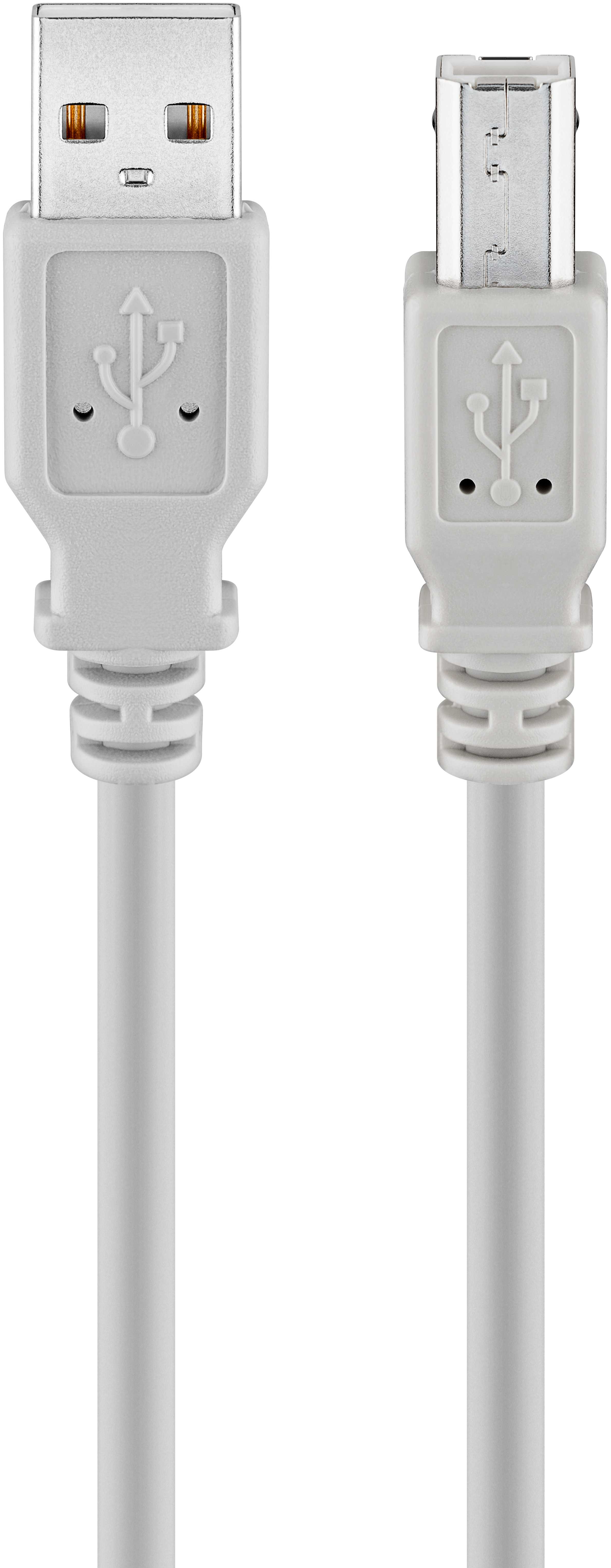 Dwa białe końce kabli USB z symbolami na czarnym tle.