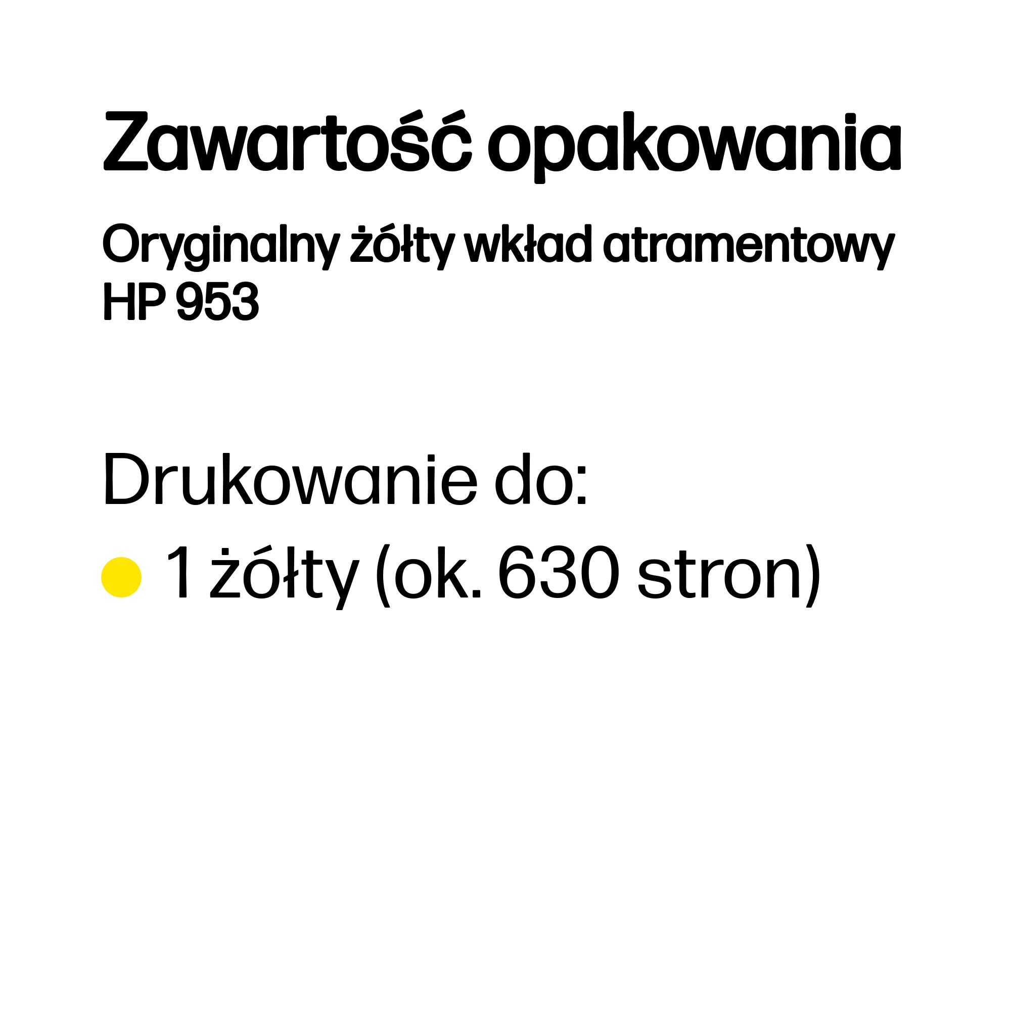 Zawartość opakowania: Żółty wkład HP 953, ok. 630 stron.