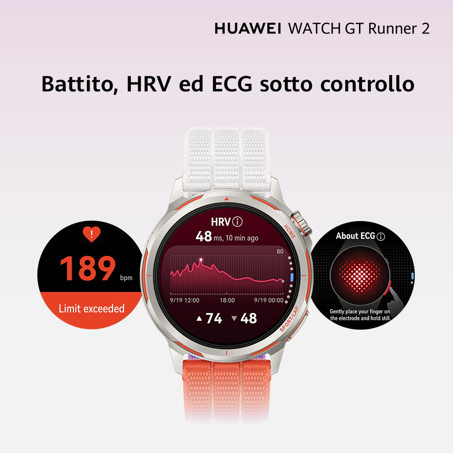 Huawei Watch GT Runner 2 mostra 189 bpm, HRV ed ECG. Limite superato.