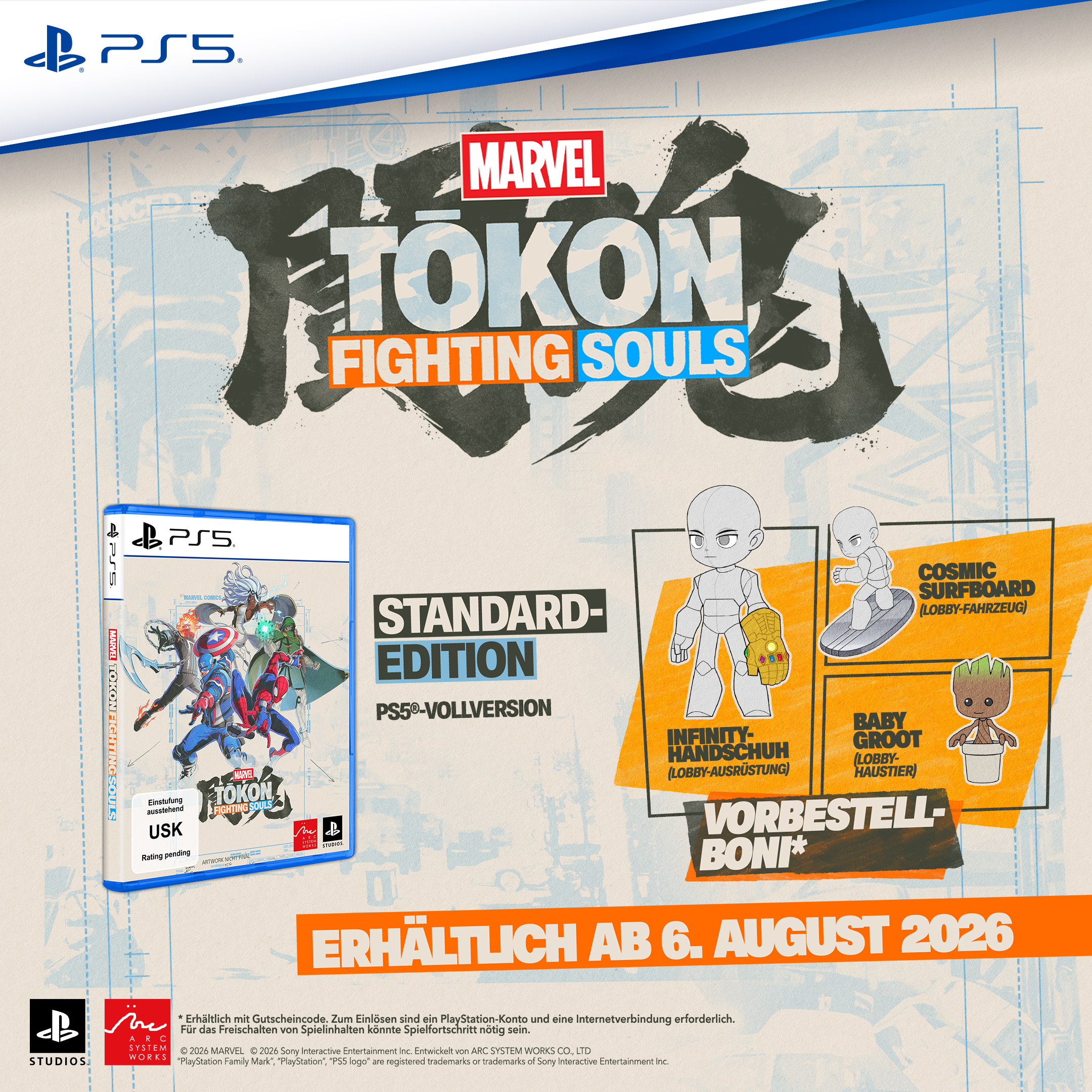 PS5 Spiel "Marvel's Tokon Fighting Souls" mit Standard Edition & Vorbesteller-Boni.