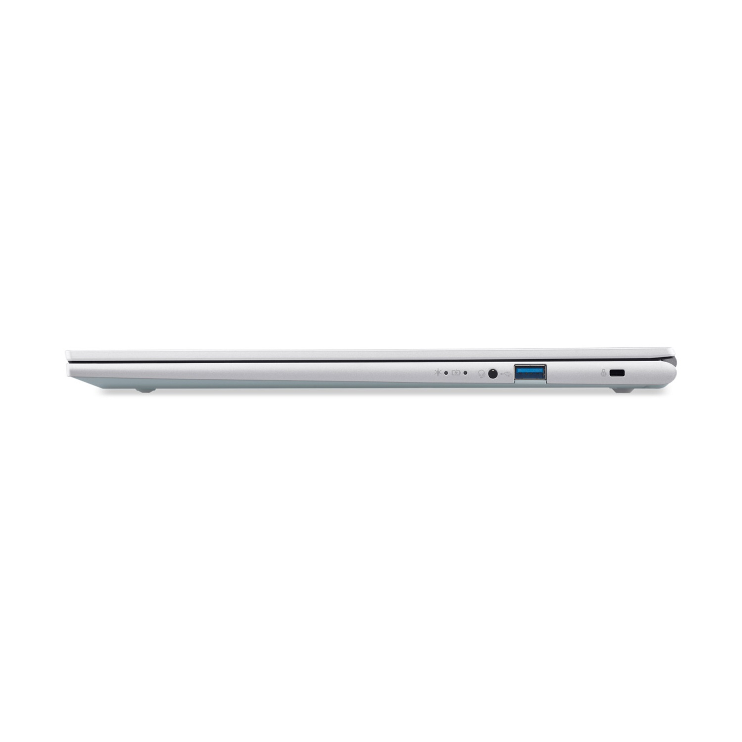 Bordo di un laptop argentato con slot USB e schede SD.